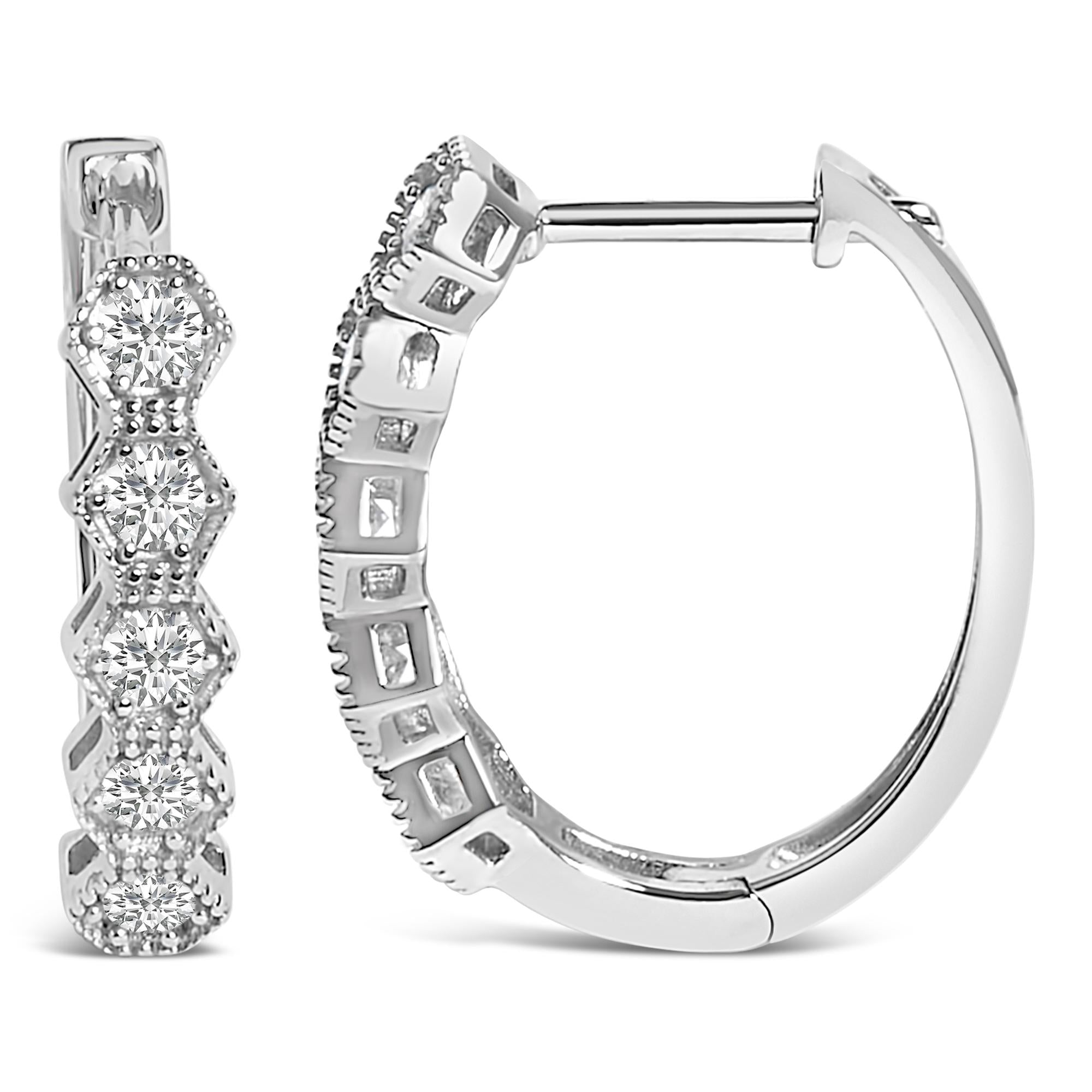 Orecchini a cerchio geometrici a zig-zag con diamanti da 1/2 carati in oro 14 carati (colore GH, SI1-SI2) - Friggin Jewelry