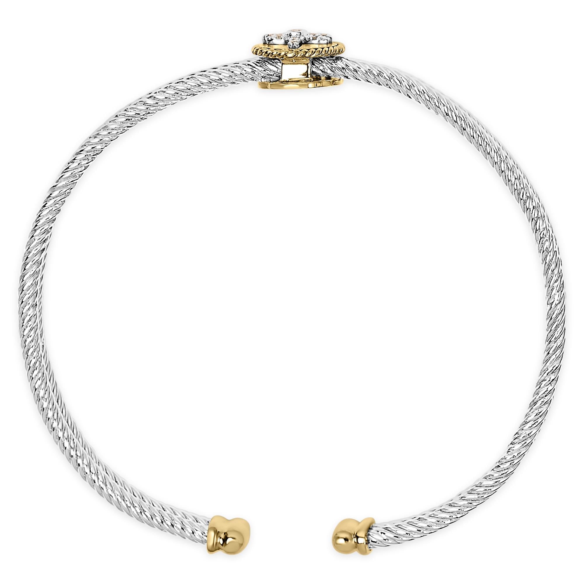 18K Yellow Gold Plated .925 Sterling Silver Diamond Accent Dragonfly Medallion Bangle Bracelet (I-J Color, SI1-SI2 Clarity) - 7.75 Inches - Friggin Jewelry