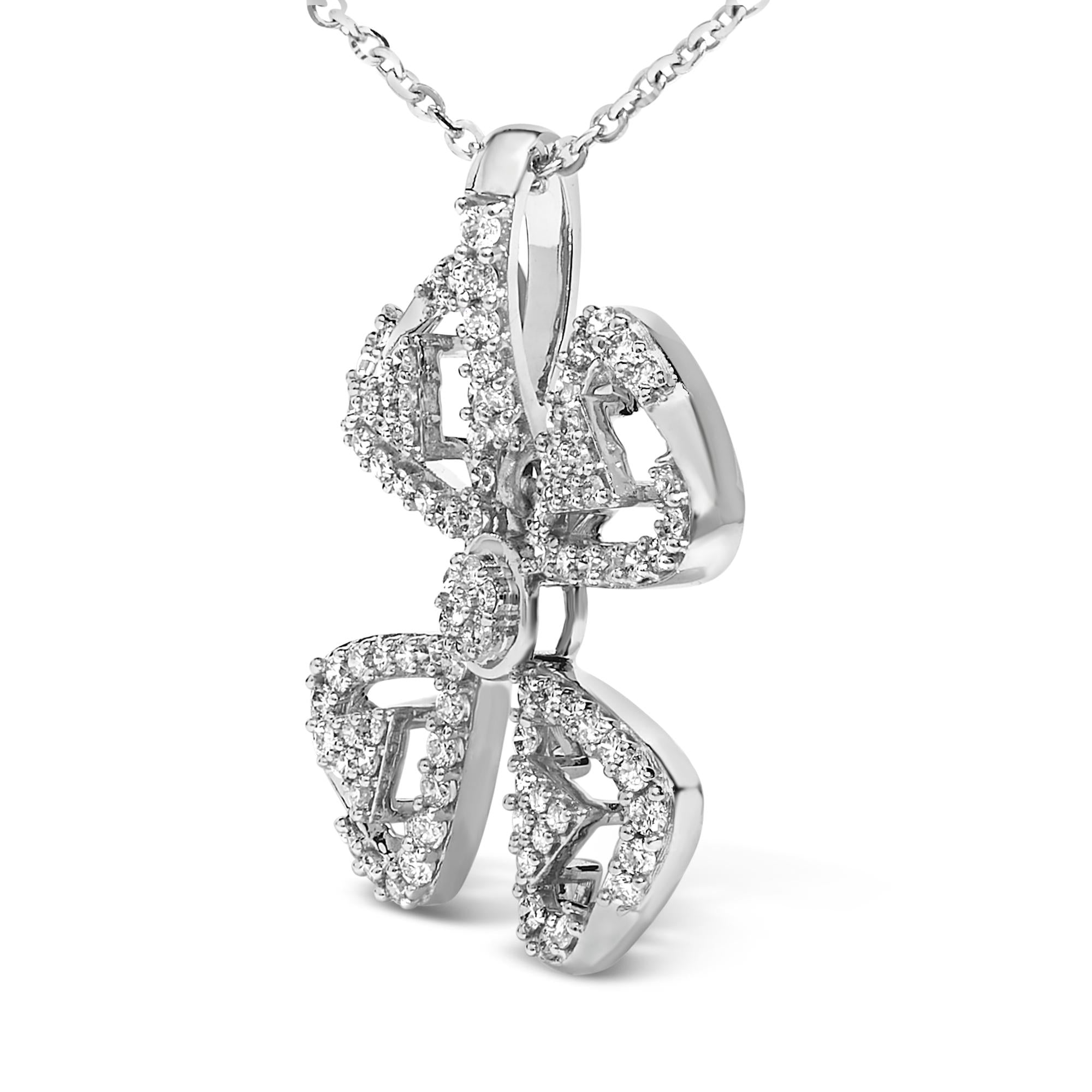 14K White Gold 5/8 Cttw Diamond 4 Leaf Floral Pendant Necklace (H-I Color, I1-I2 Clarity) - 18" Inches - Friggin Jewelry Premium