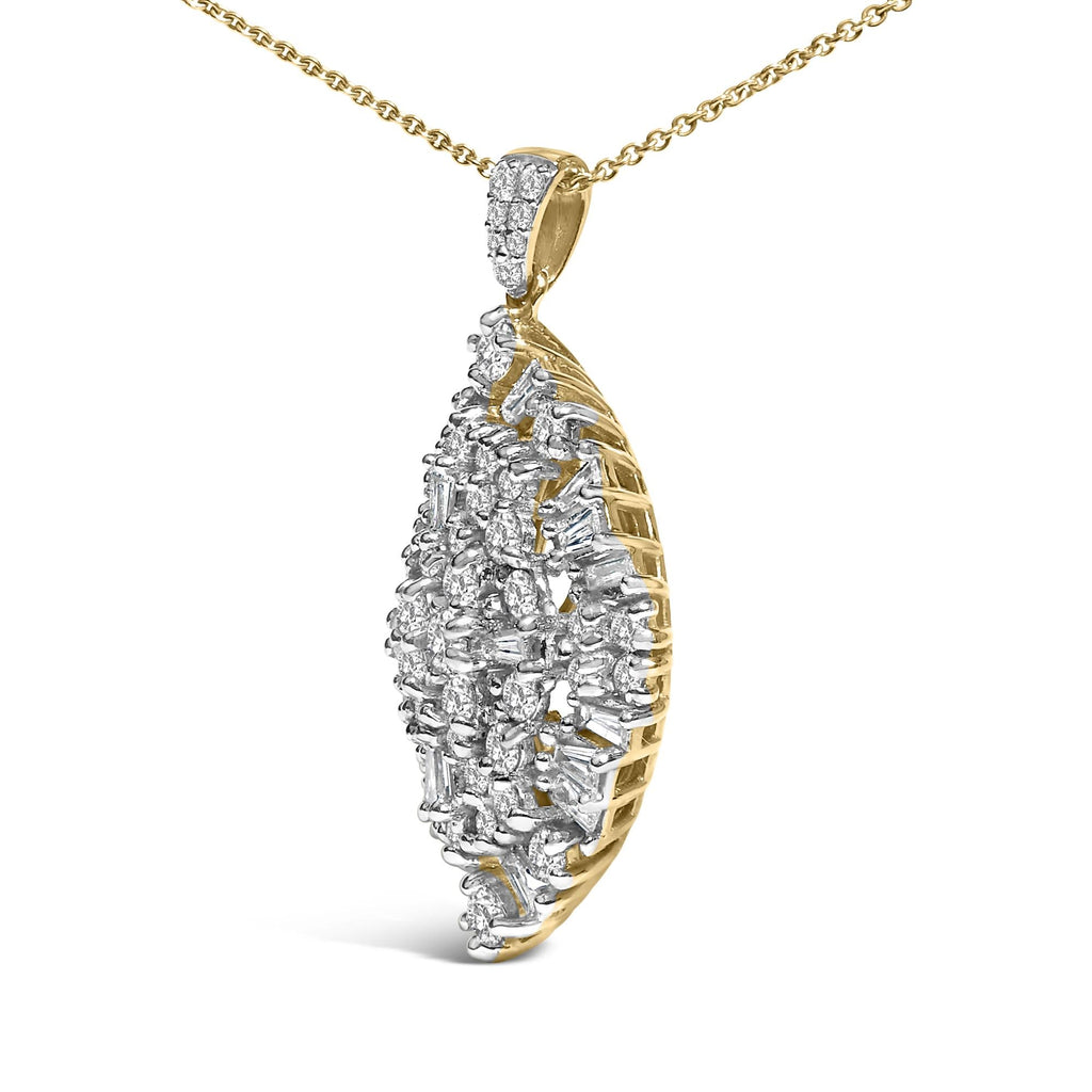 Collar con colgante en forma de pera de 2,00 quilates de diamantes en racimo en oro blanco y amarillo de 14 quilates (color GH, claridad SI2-I1) - 20" - Friggin Jewelry