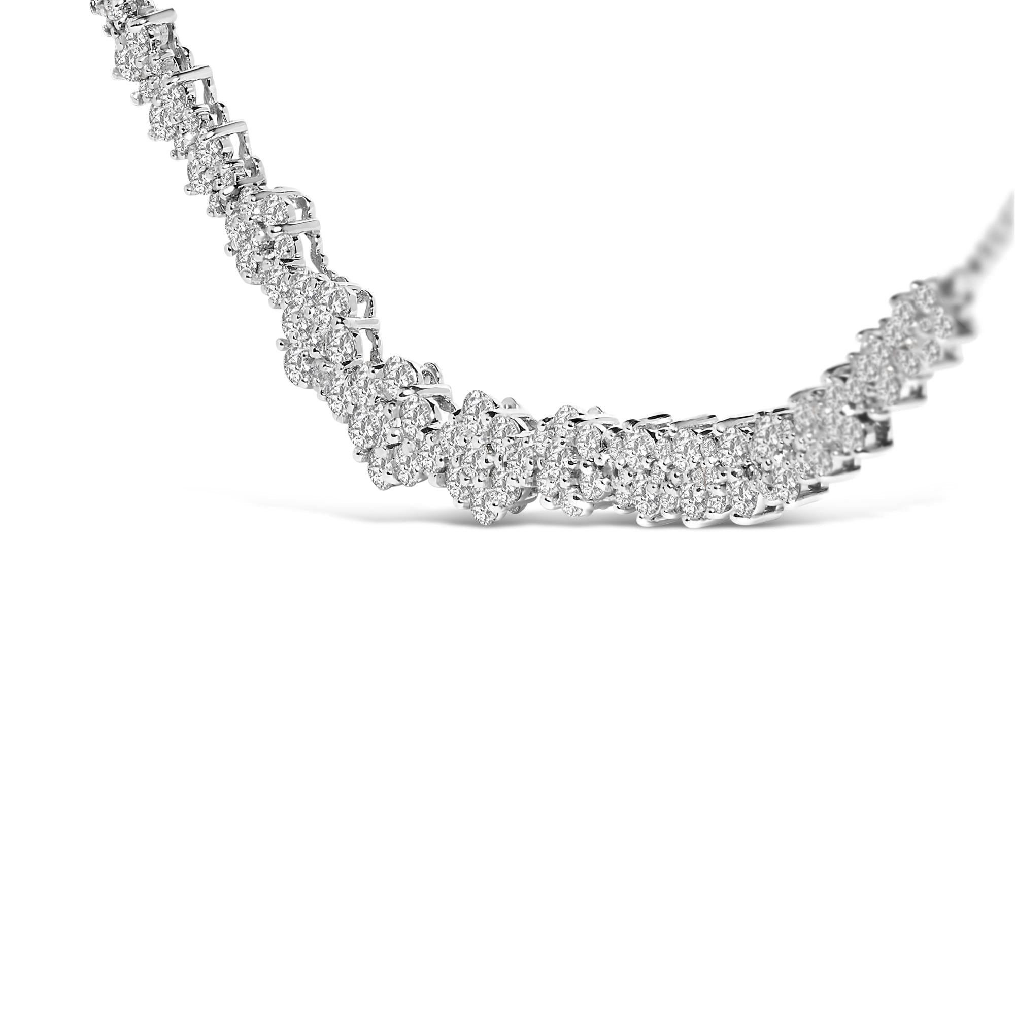14K White Gold 2.00 Cttw Diamond Composite Cluster Bar Necklace (H-I Color, I2-I3 Clarity) - 18" Inches - Friggin Jewelry Premium