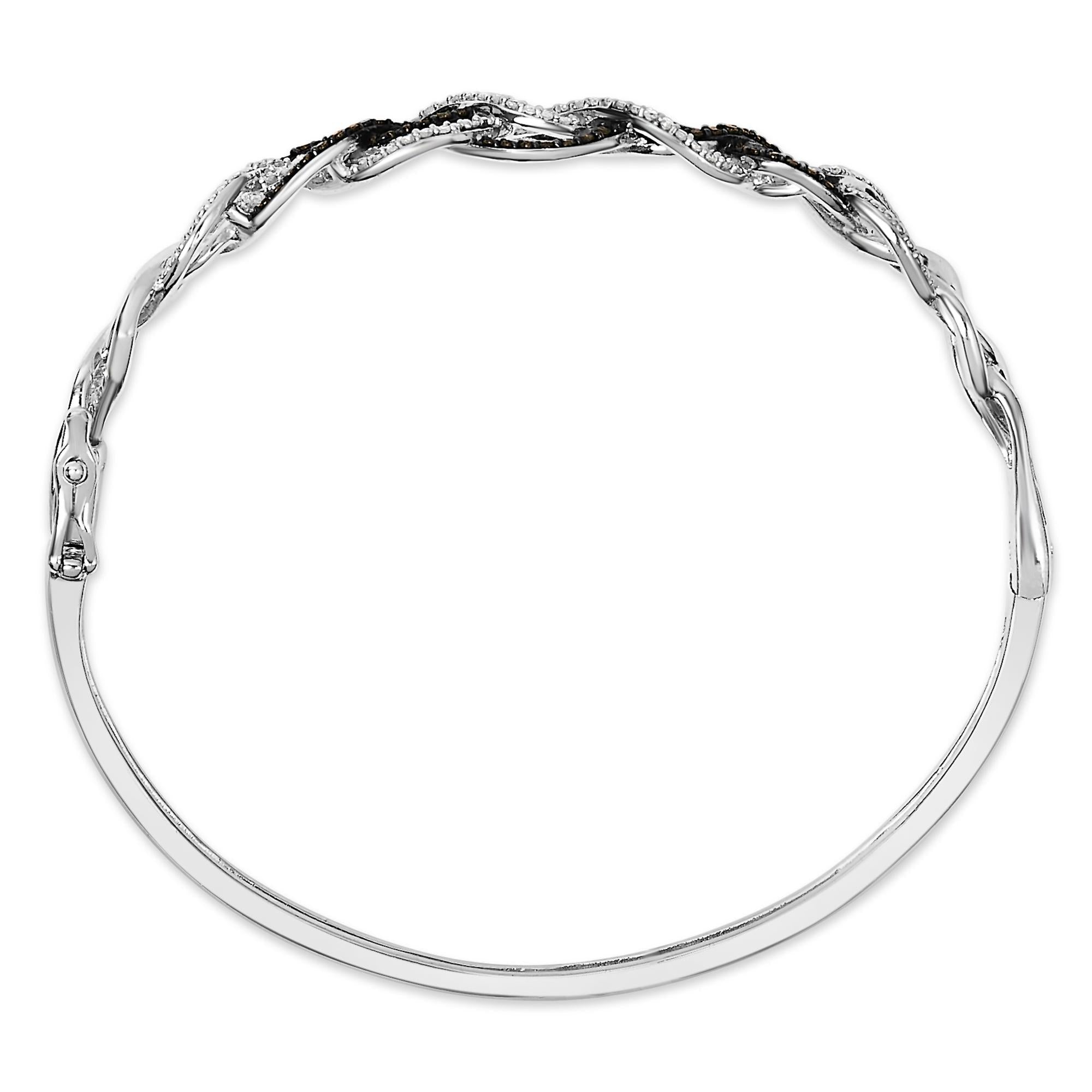 .925 Sterling Silver 3/8 Cttw White and Black Diamond Swirl Bangle Bracelet (Black Color, I3 Clarity) - 7.75" Inches - Friggin Jewelry