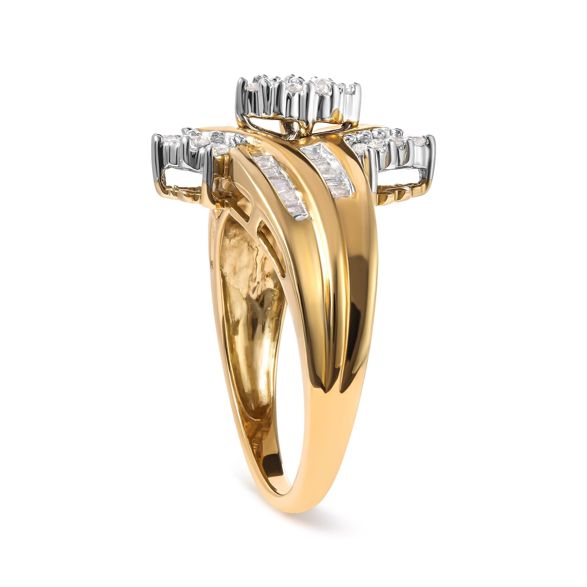 10K Two-Toned 1/2 Cttw Round And Baguette-Cut Composite Pear Head Diamond Ring (H-I Color, I2-I3 Clarity) - Friggin Jewelry