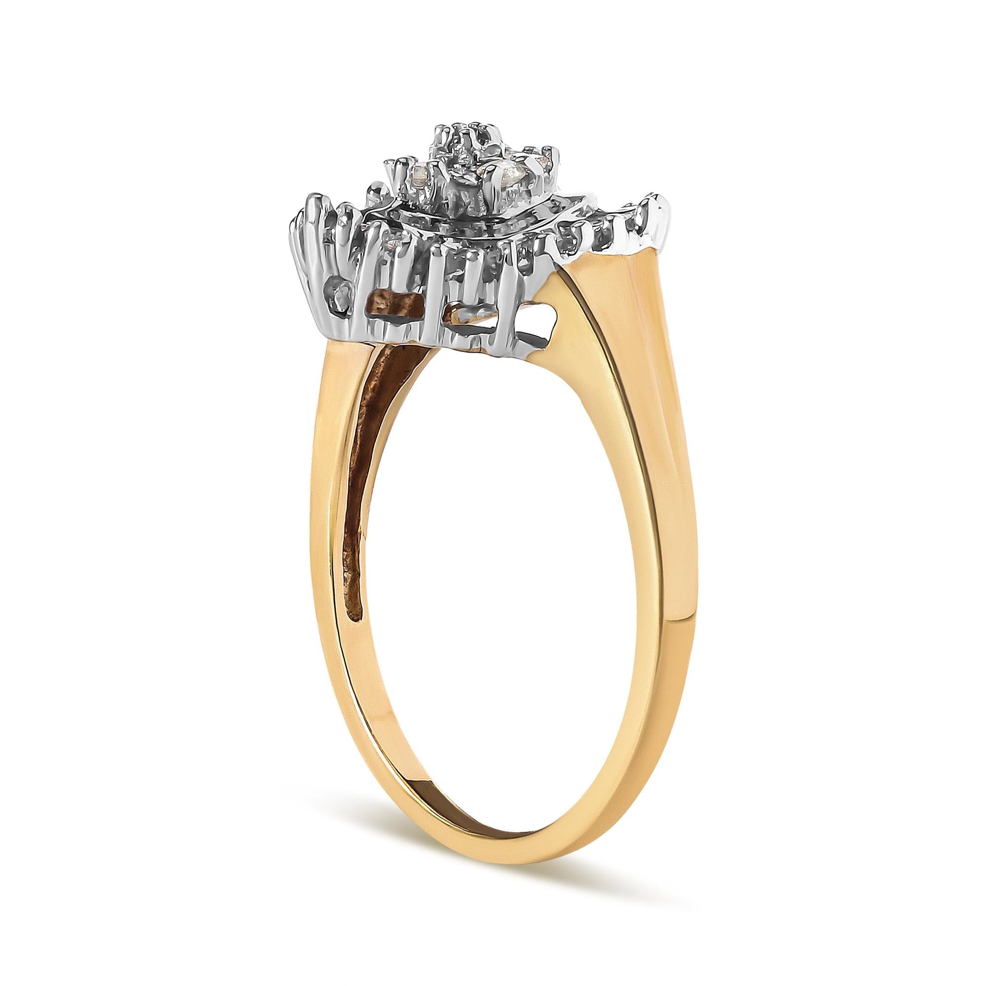 10K Yellow Gold 1/4 Cttw Round and Baguette cut Diamond Heart Shape Ballerina Ring (H-I Color, I1-I2 Clarity) - Friggin Jewelry