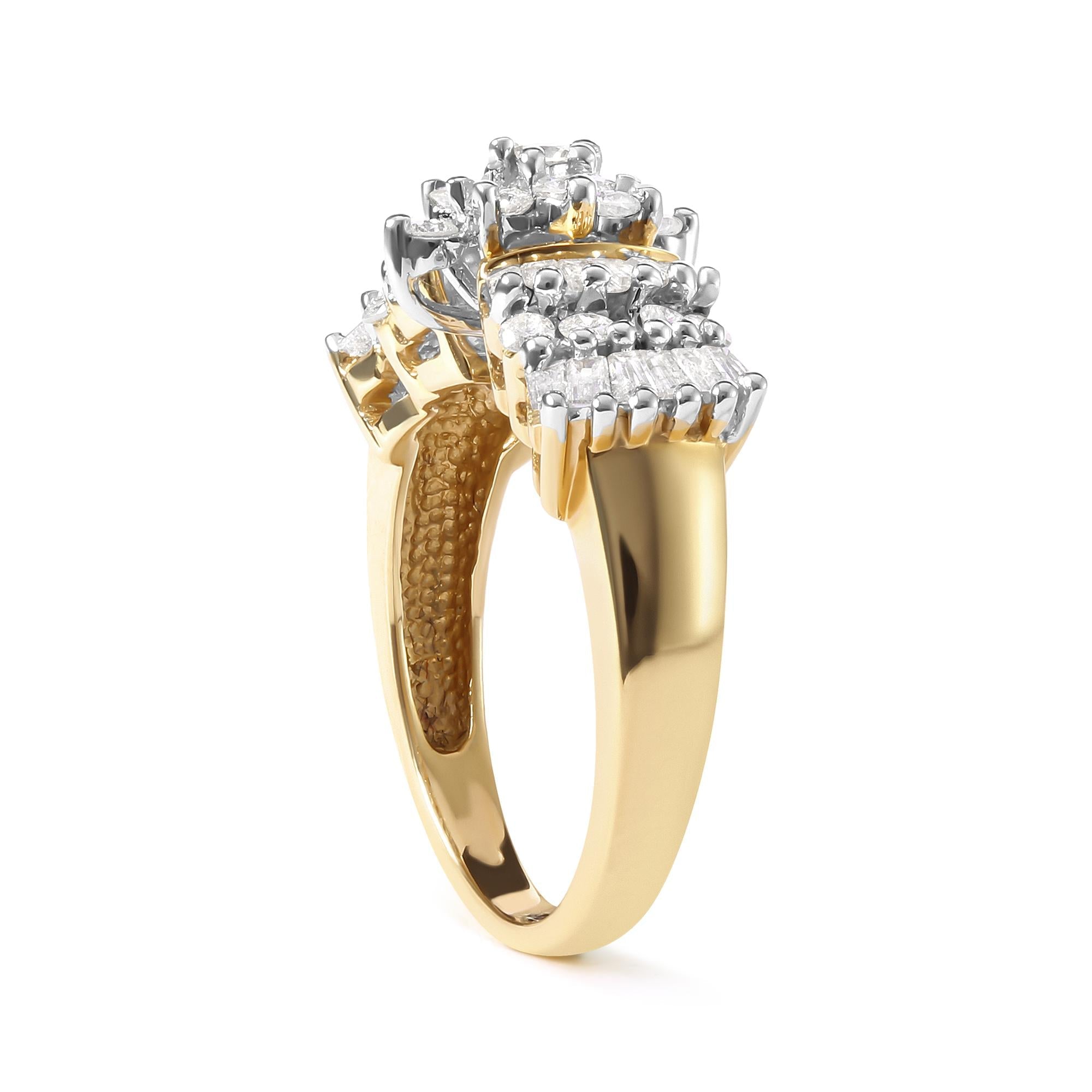 10K Yellow Gold 1.00 Cttw Diamond Starburst Ring Band (H-I Color, I1-I2 Clarity) - Friggin Jewelry