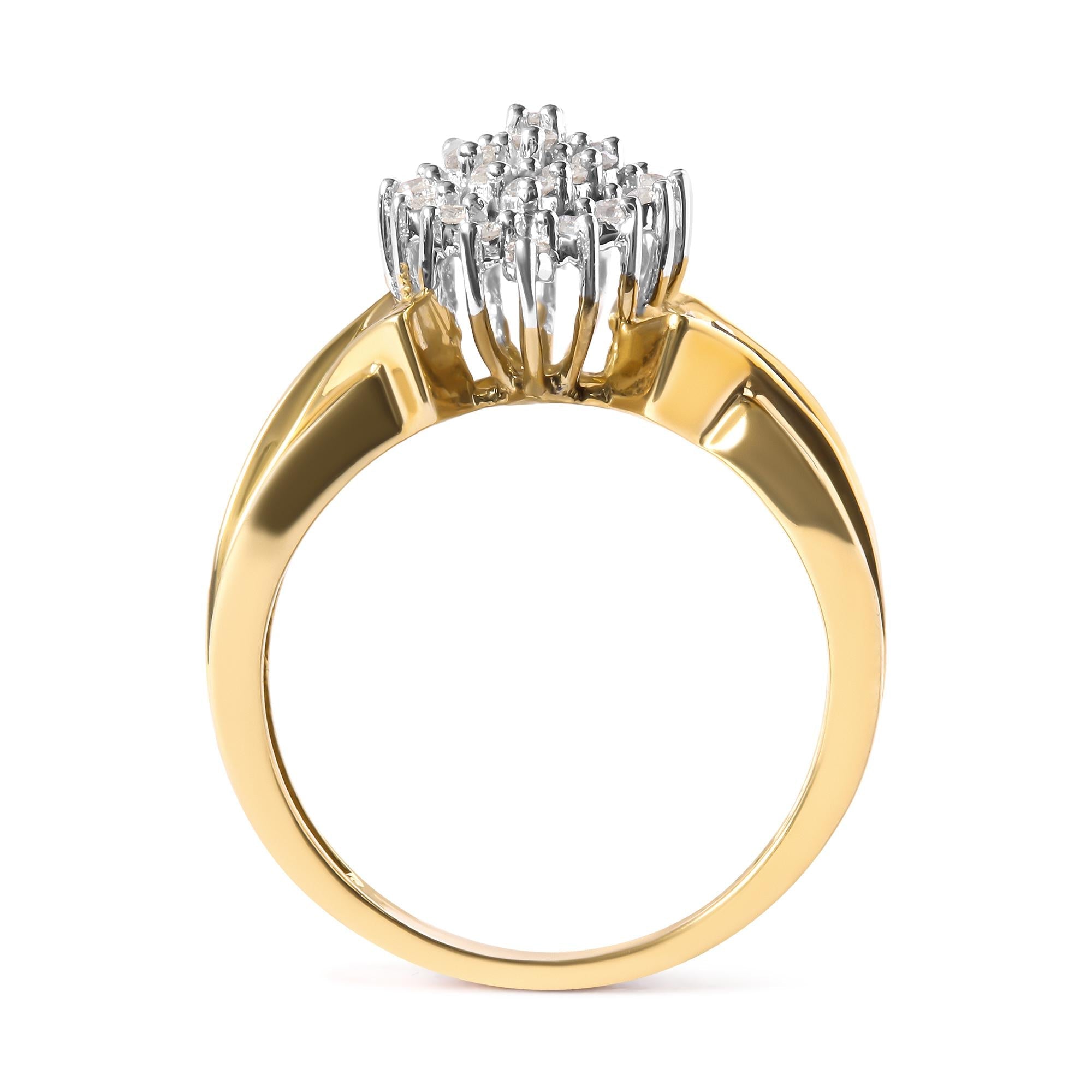 10K Yellow Gold 1 Cttw Diamond Pear Shaped Cluster  Cluster Cocktail Ring (H-I Color, I2-I3 Clarity) - Friggin Jewelry
