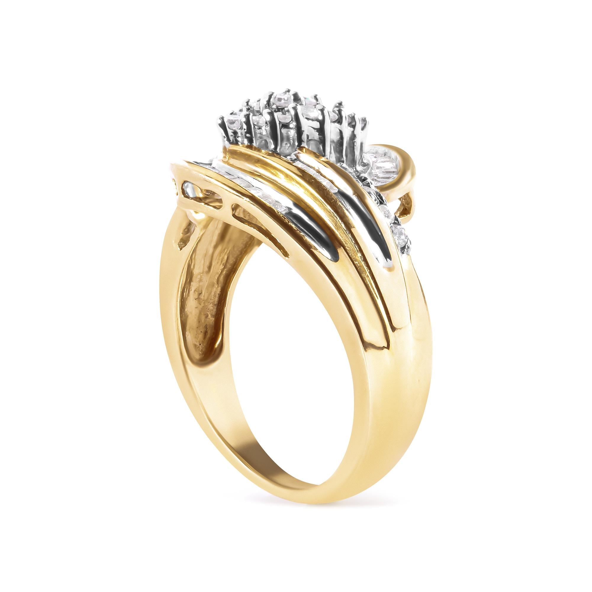 10K Yellow Gold 1/2 Cttw Diamond Pear Cluster and Swirl Ring (H-I Color, I1-I2 Clarity) - Friggin Jewelry