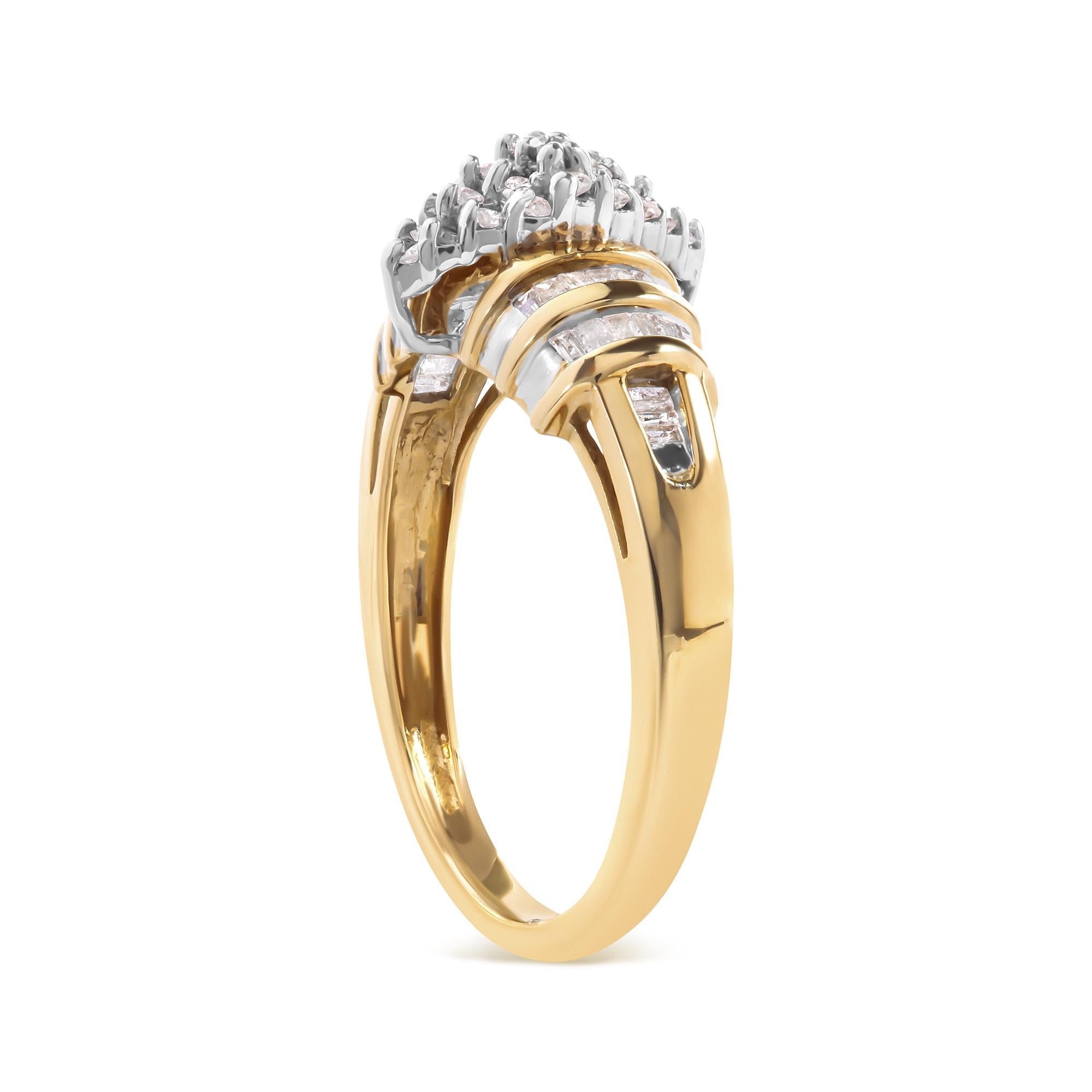 10K Yellow Gold 1/2 Cttw Diamond Pear Shaped Head and Multi Row Channel Set  Shank Ring (H-I Color, SI2-I1 Clarity) - Friggin Jewelry