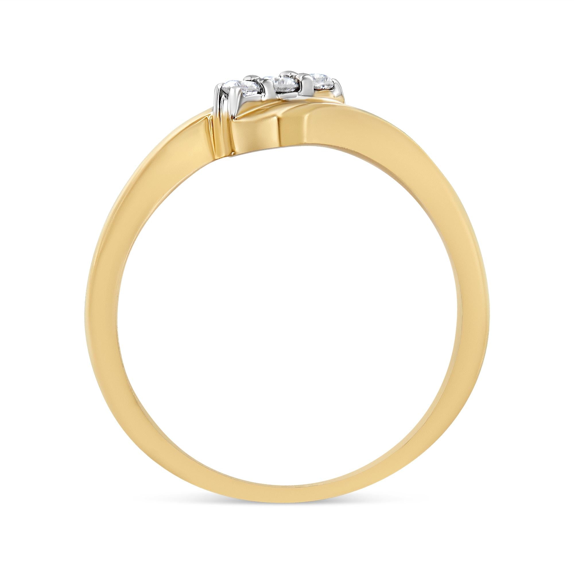 10K Yellow Gold over .925 Sterling Silver 1/10 Cttw Diamond Three-Stone Bypass Fashion Cocktail Ring ( I-J Color, I2-I3 Clarity) - Friggin Jewelry