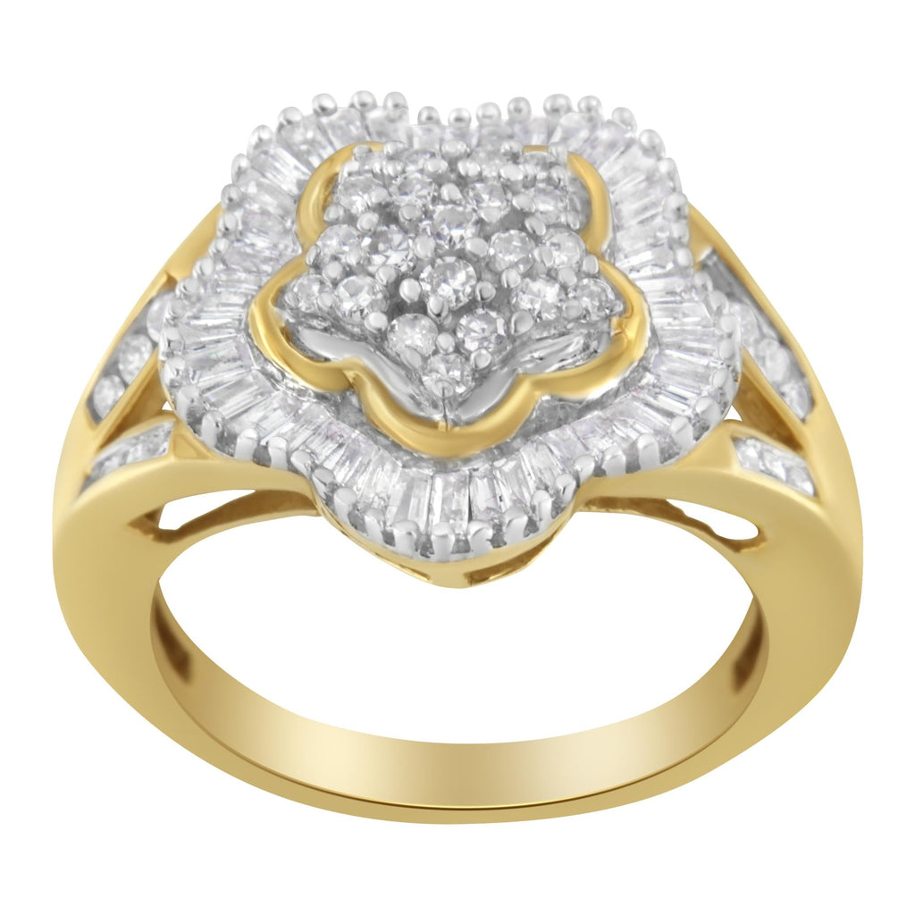 10KT Yellow Gold Round and Baguette Cut Diamond Ballerina Ring (1 cttw, I-J Color, SI1-SI2 Clarity) - Friggin Jewelry