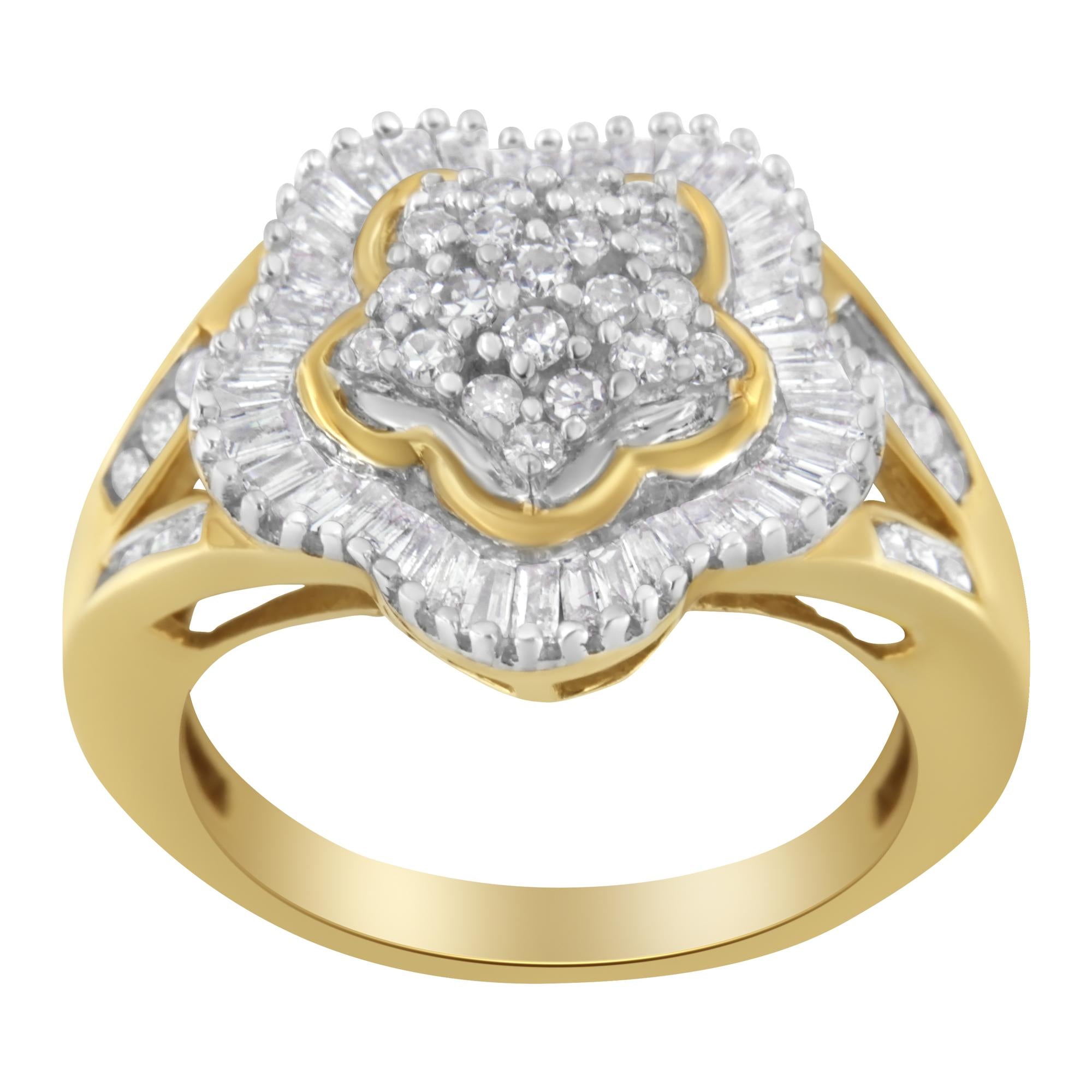 Anello ballerina in oro giallo 10 carati con diamanti taglio baguette e rotondo (1 carato, colore IJ, purezza SI1-SI2) - Friggin Jewelry