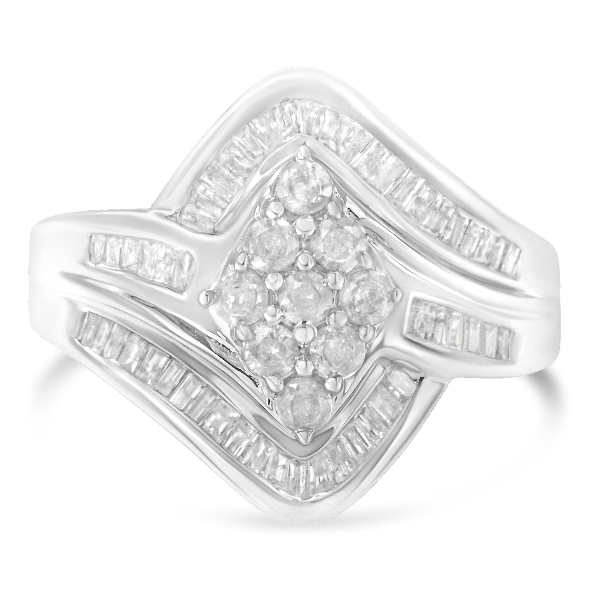 Anello con diamanti in oro bianco 10 carati (1 carato, colore IJ, purezza I2-I3) - Friggin Jewelry