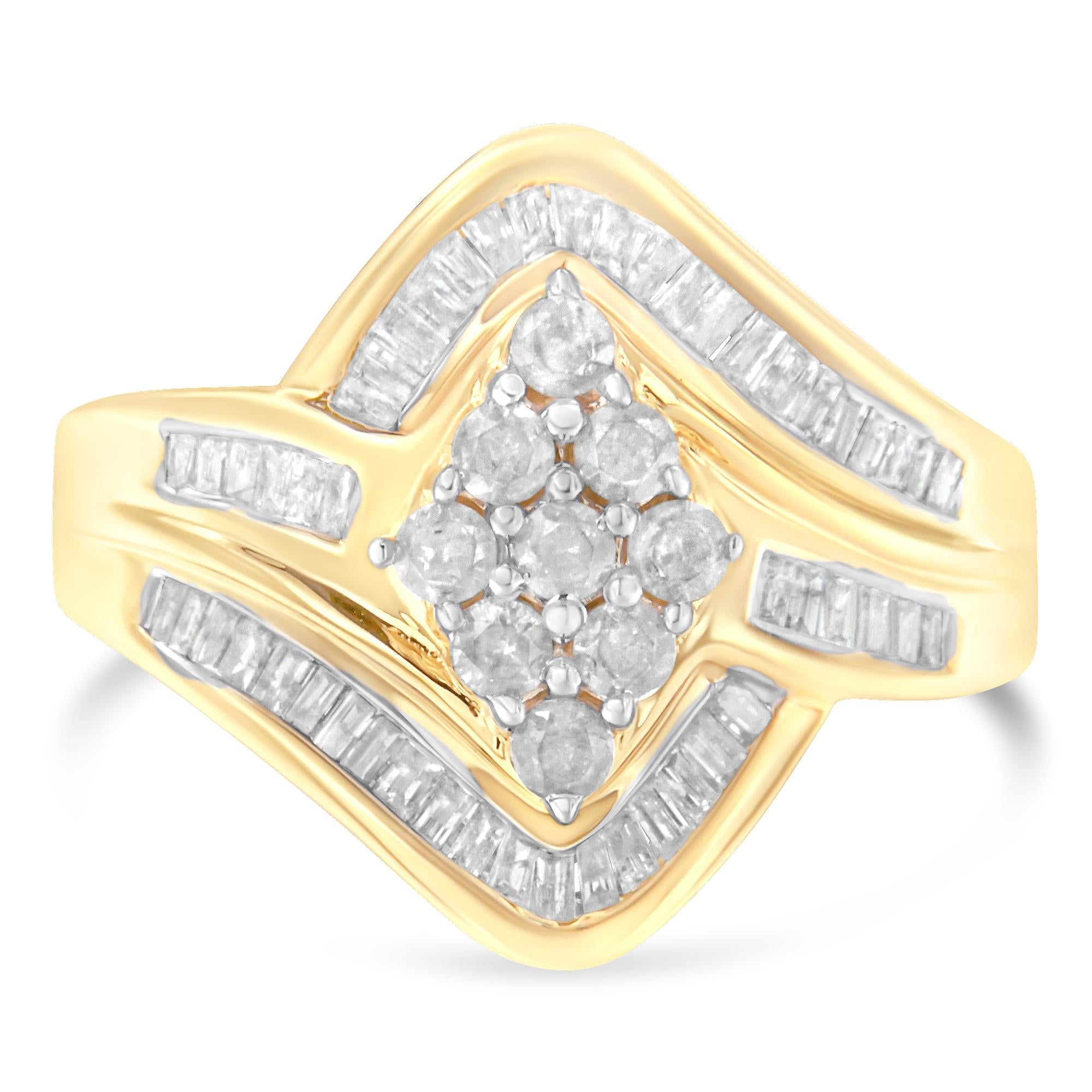 Anello con diamanti in oro giallo 10 carati (1 carato, colore IJ, purezza I2-I3) - Friggin Jewelry