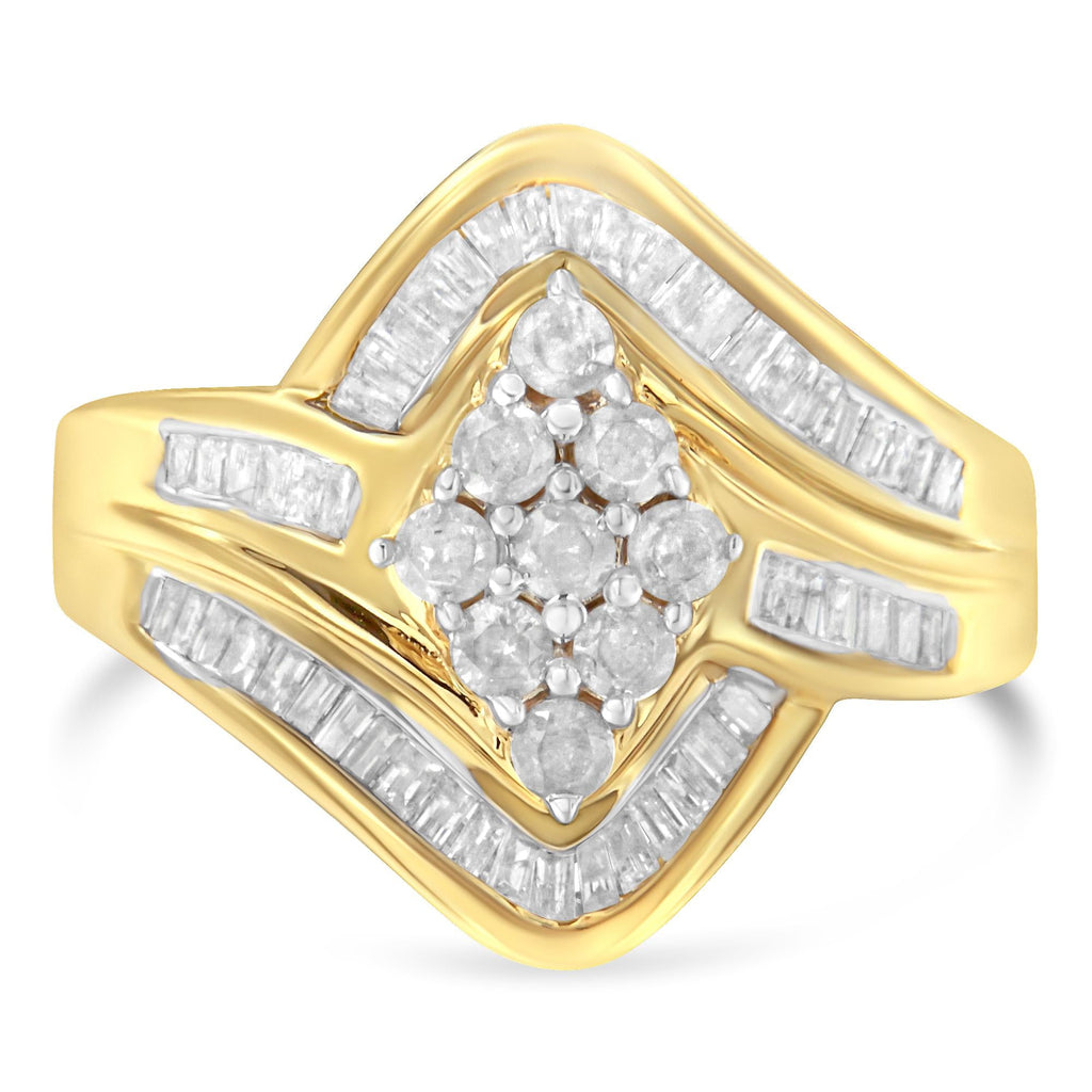 Anillo de oro amarillo de 10 quilates sobre plata de ley 0,925 con diamantes en racimo (1 ct, color IJ, claridad I2-I3) - Friggin Jewelry