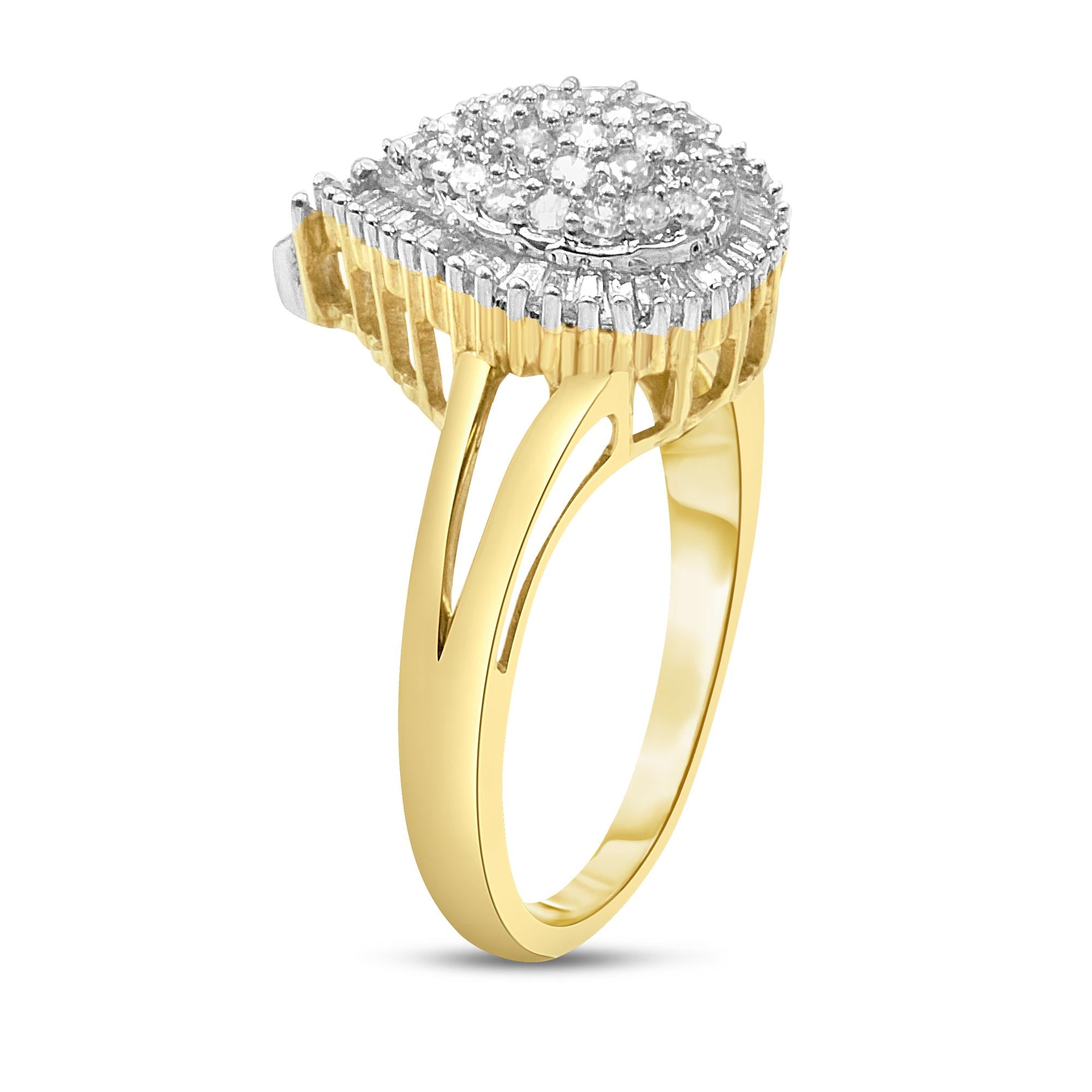 10K Yellow Gold 1/2 Cttw Round and Baguette-Cut Diamond Pear Ring (I-J Color, I1-I2 Clarity) - Friggin Jewelry