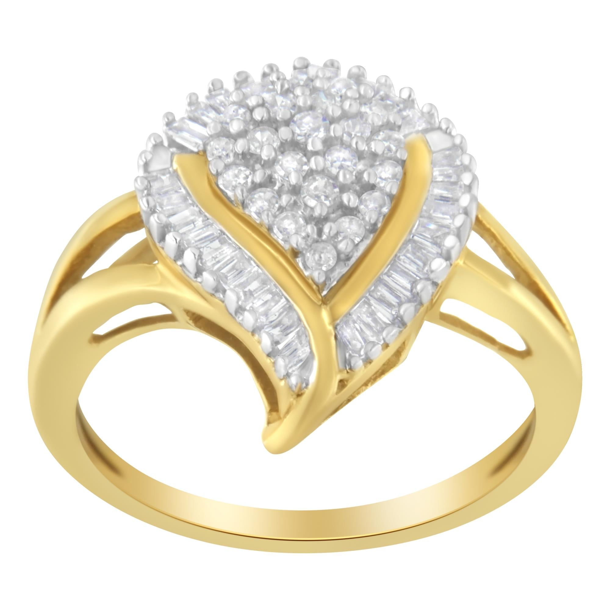 10K Yellow Gold Diamond Cluster Ring (1/2 Cttw, I-J Color, I1-I2 Clarity) - Friggin Jewelry