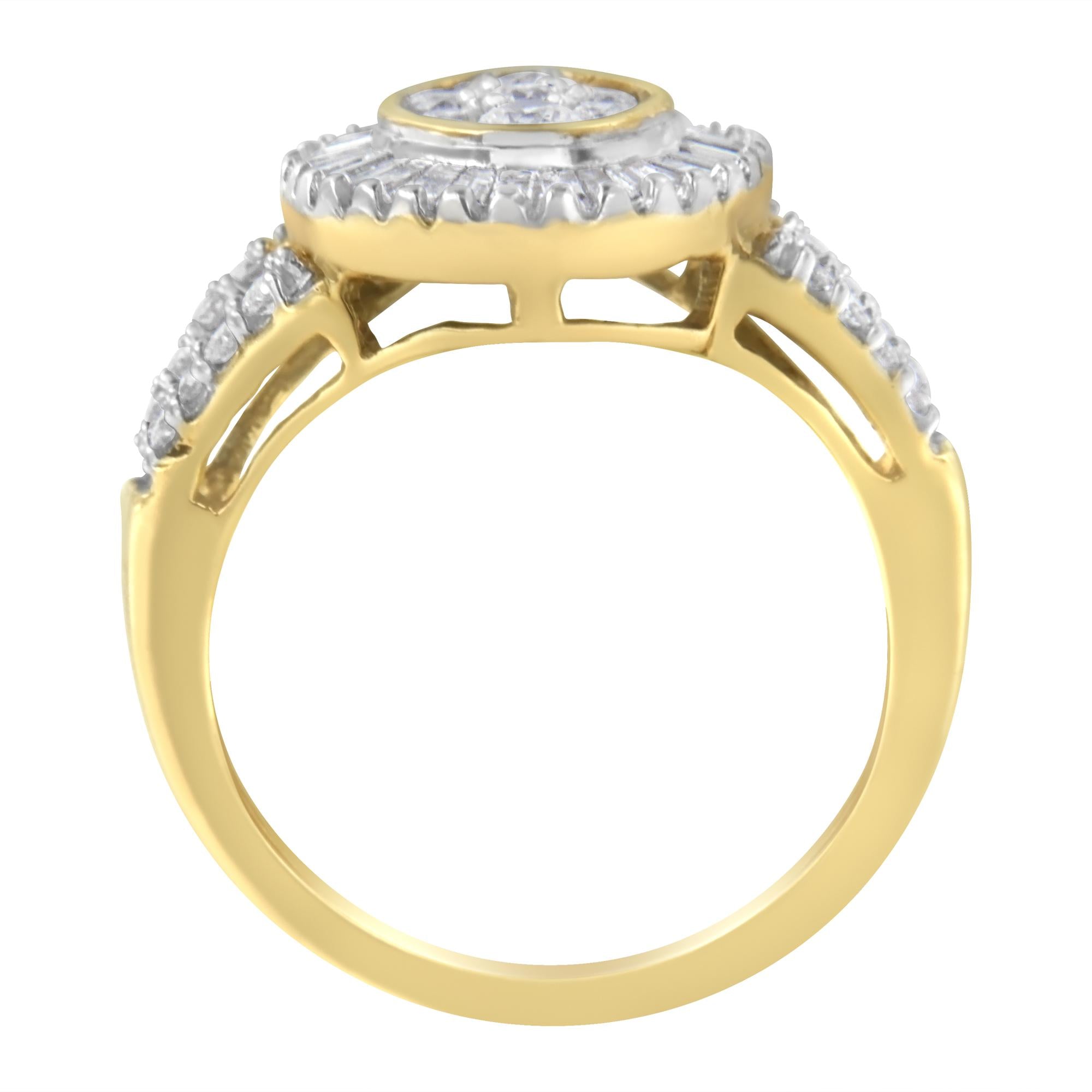 Anello da cocktail in oro giallo 10 kt con diamanti (1 carato, colore HI, purezza SI2-I1) - Friggin Jewelry