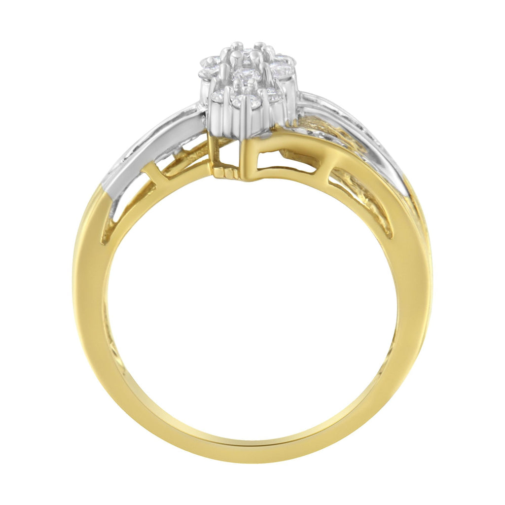 Anello in oro giallo e bianco 10K con diamanti a forma di marquise da 1/2 carati e gambo diviso (colore HI, purezza SI2-I1) - Friggin Jewelry
