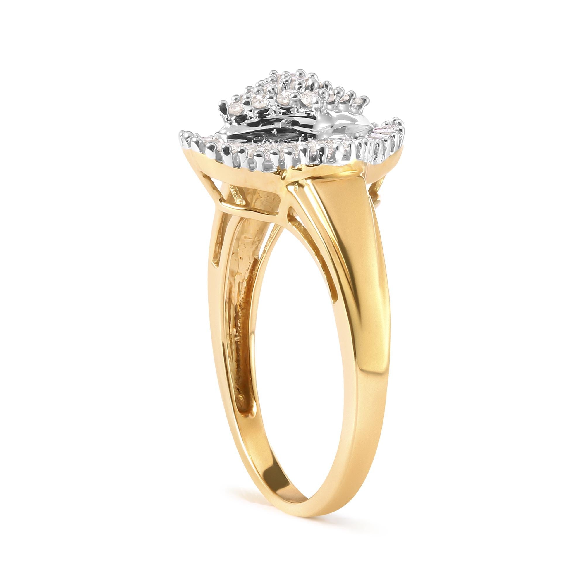 10K Yellow Gold 1/2 Cttw Round And Baguette-cut Diamond Rhombus Head and Halo Ring (I-J Color, I1-I2 Clarity) - Friggin Jewelry