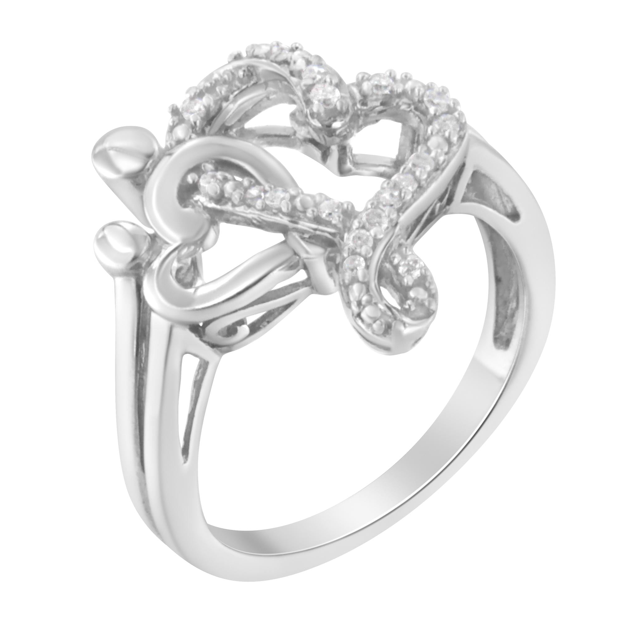 .925 Sterling Silver Diamond Heart and Music Note Ring (1/10 Cttw, H-I Color, I3 Clarity) - Friggin Jewelry