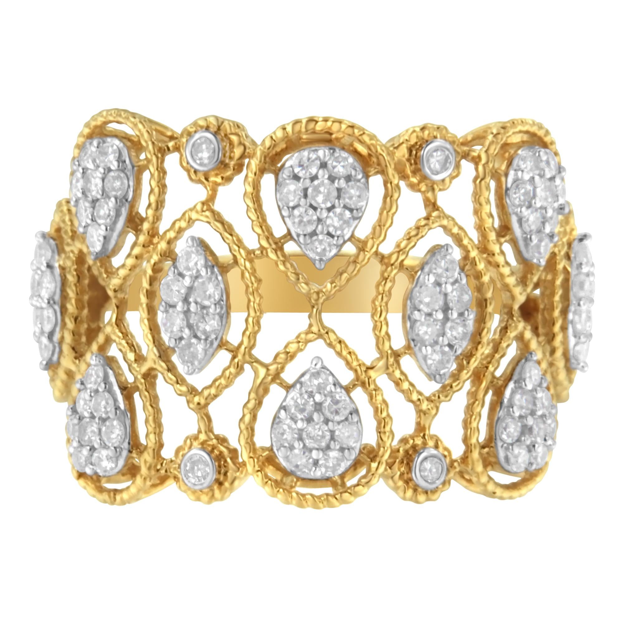 14K Yellow Gold Diamond Art Deco Ring (1/2 Cttw, H-I Color, I1 Clarity) - Friggin Jewelry