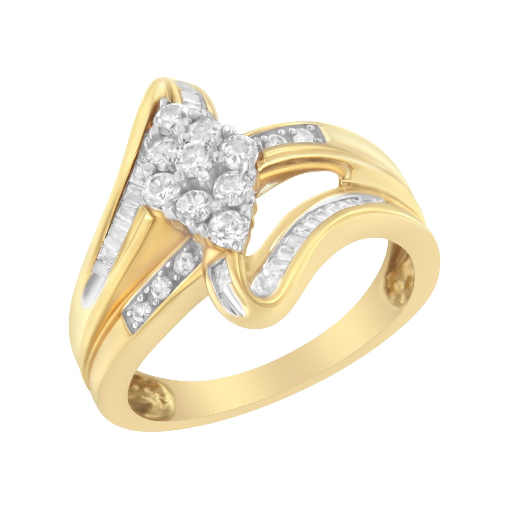 10K Yellow Gold 1/2 cttw Diamond Cluster Cocktail Ring (J-K Clarity, I1-I2 Color) - Friggin Jewelry