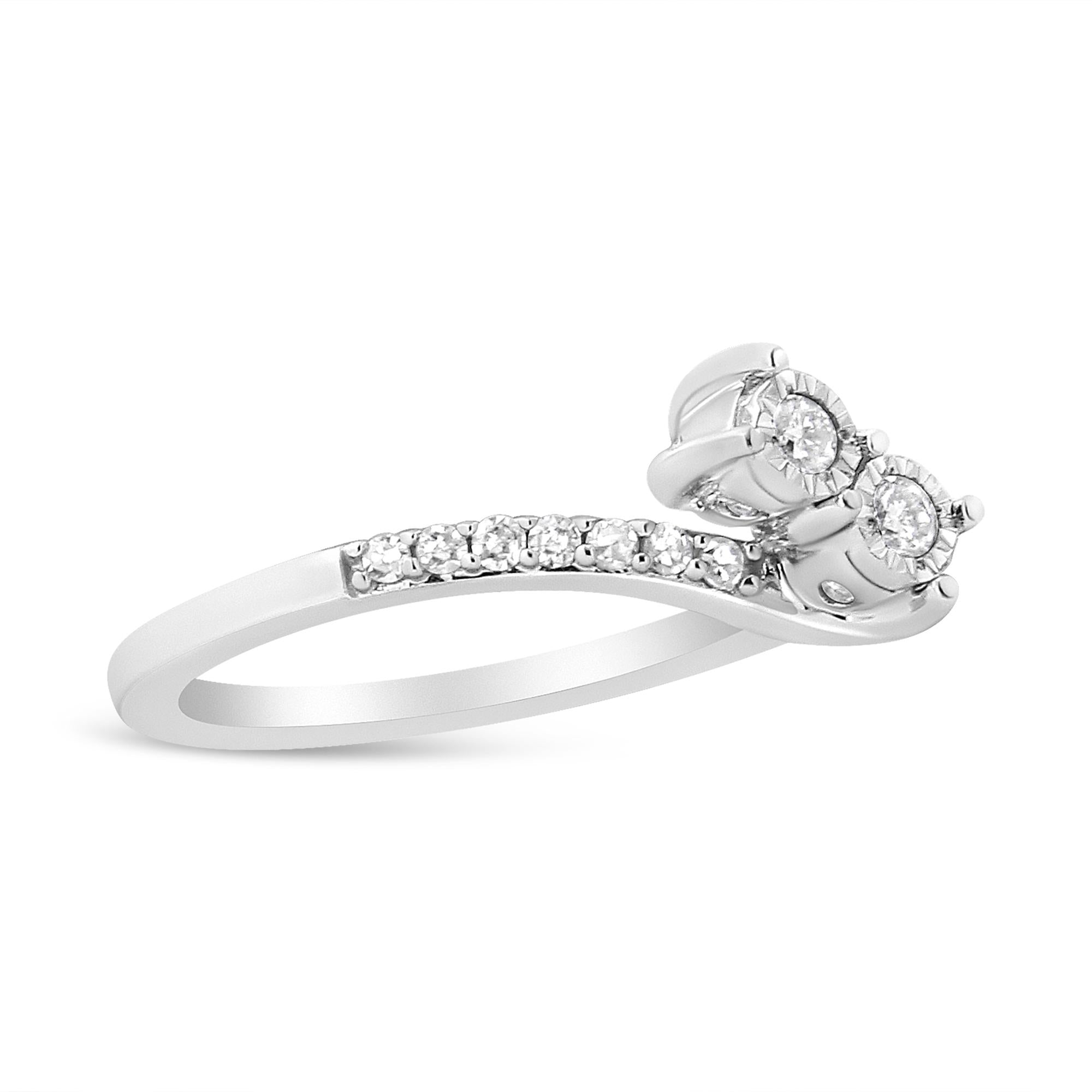 10K White Gold 1/4 Cttw Miracle Set Round Cut Diamond Two-Stone Ring (H-I Color, I2 Clarity) - Friggin Jewelry