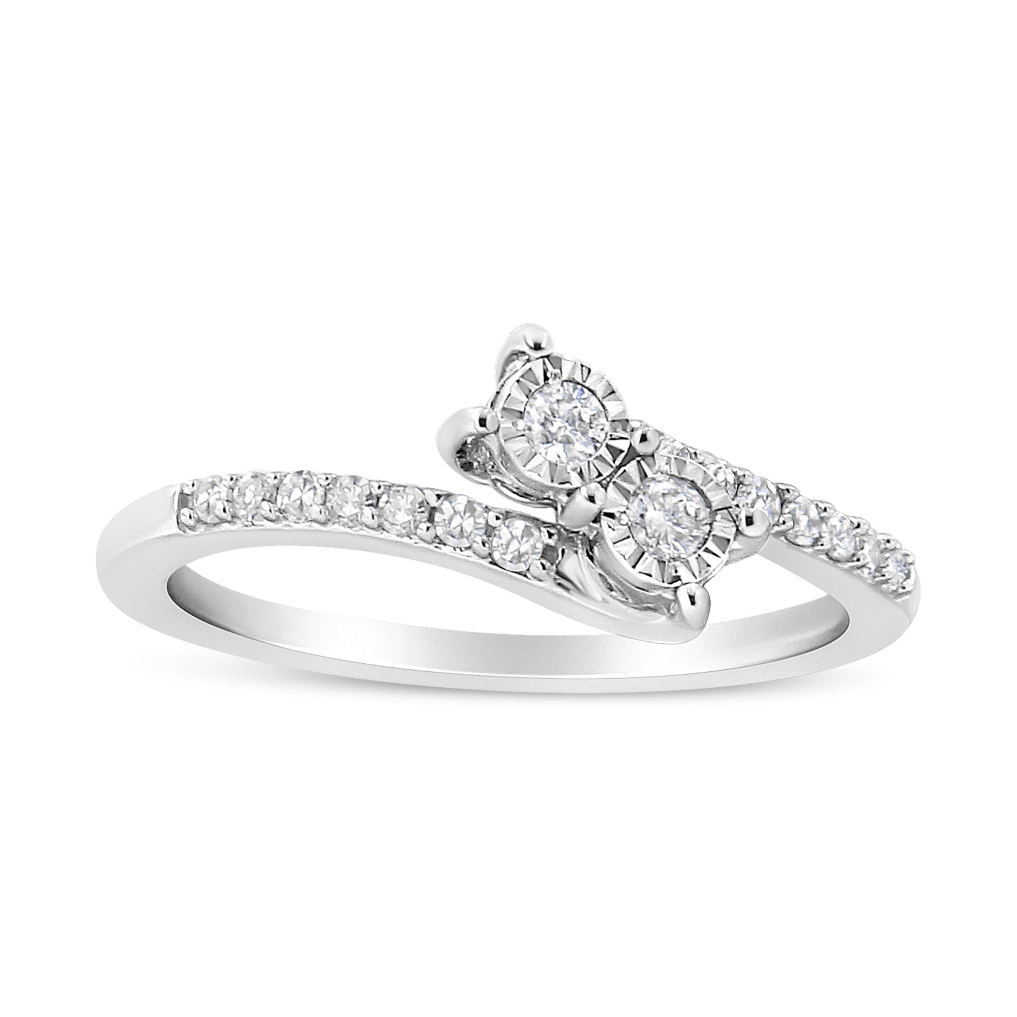 10K White Gold 1/4 Cttw Miracle Set Round Cut Diamond Two-Stone Ring (H-I Color, I2 Clarity) - Friggin Jewelry