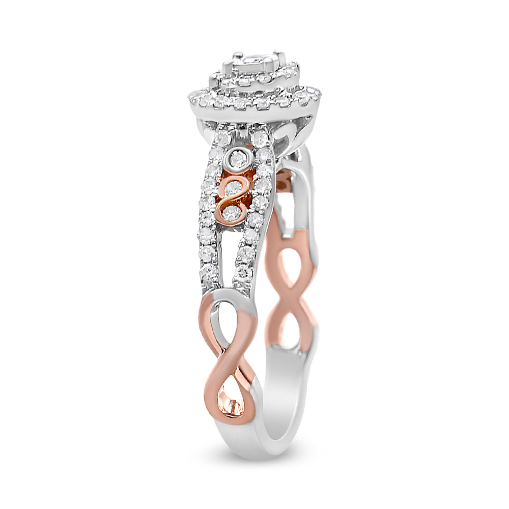 14K Rose Gold Plated .925 Sterling Silver 1/2 Cttw Round Diamond Double Frame Cross-Over Split Shank Engagement Ring (I-J Color, I2-I3 Clarity) - Friggin Jewelry