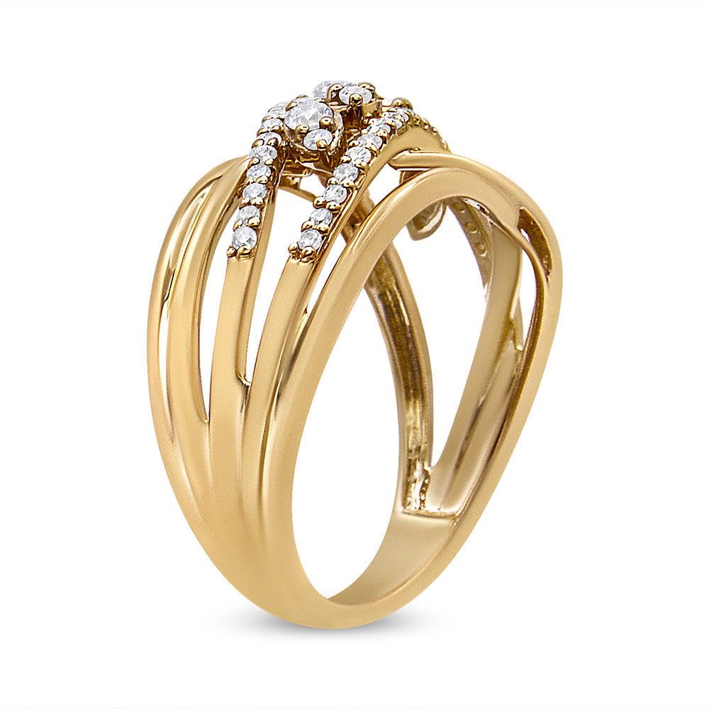 10K Yellow Gold 1/2 Cttw Round-Cut Multi Row Diamond Split Shank Cocktail Ring (H-I Color, SI2-I1 Clarity) - Friggin Jewelry