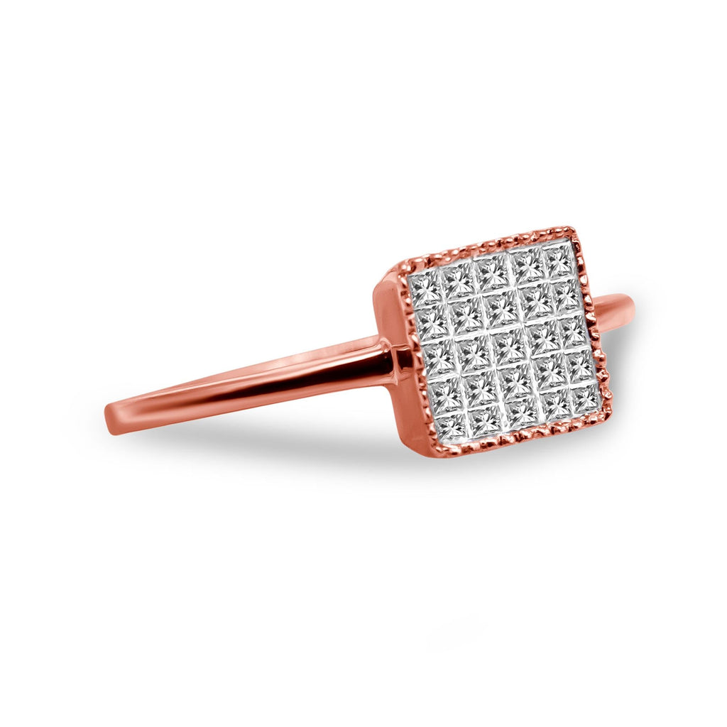 10K Rose Gold 1/3 Cttw Invisible Set Princess Cut Diamond Composite Square Shape Ring for Women (H-I color, I1-I2 clarity) - Friggin Jewelry