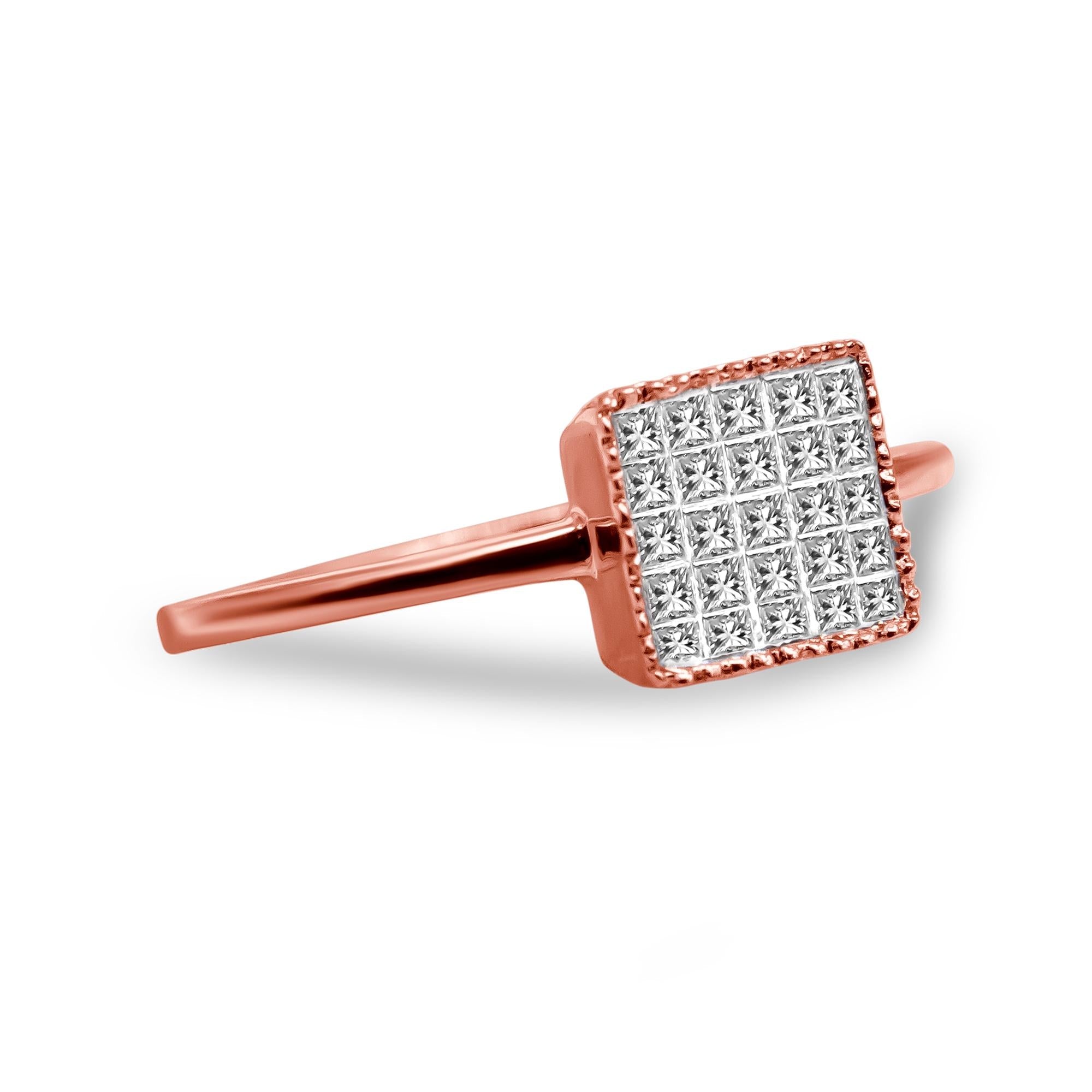 10K Rose Gold 1/3 Cttw Invisible Set Princess Cut Diamond Composite Square Shape Ring for Women (H-I color, I1-I2 clarity) - Friggin Jewelry