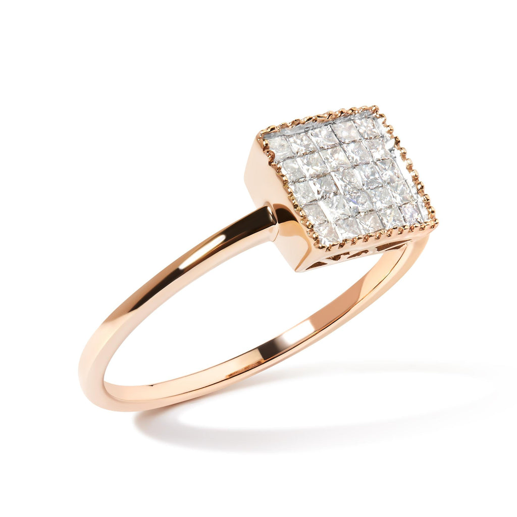 10K Rose Gold 1/3 Cttw Invisible Set Princess Cut Diamond Composite Square Shape Ring (H-I color, I1-I2 clarity) - Friggin Jewelry