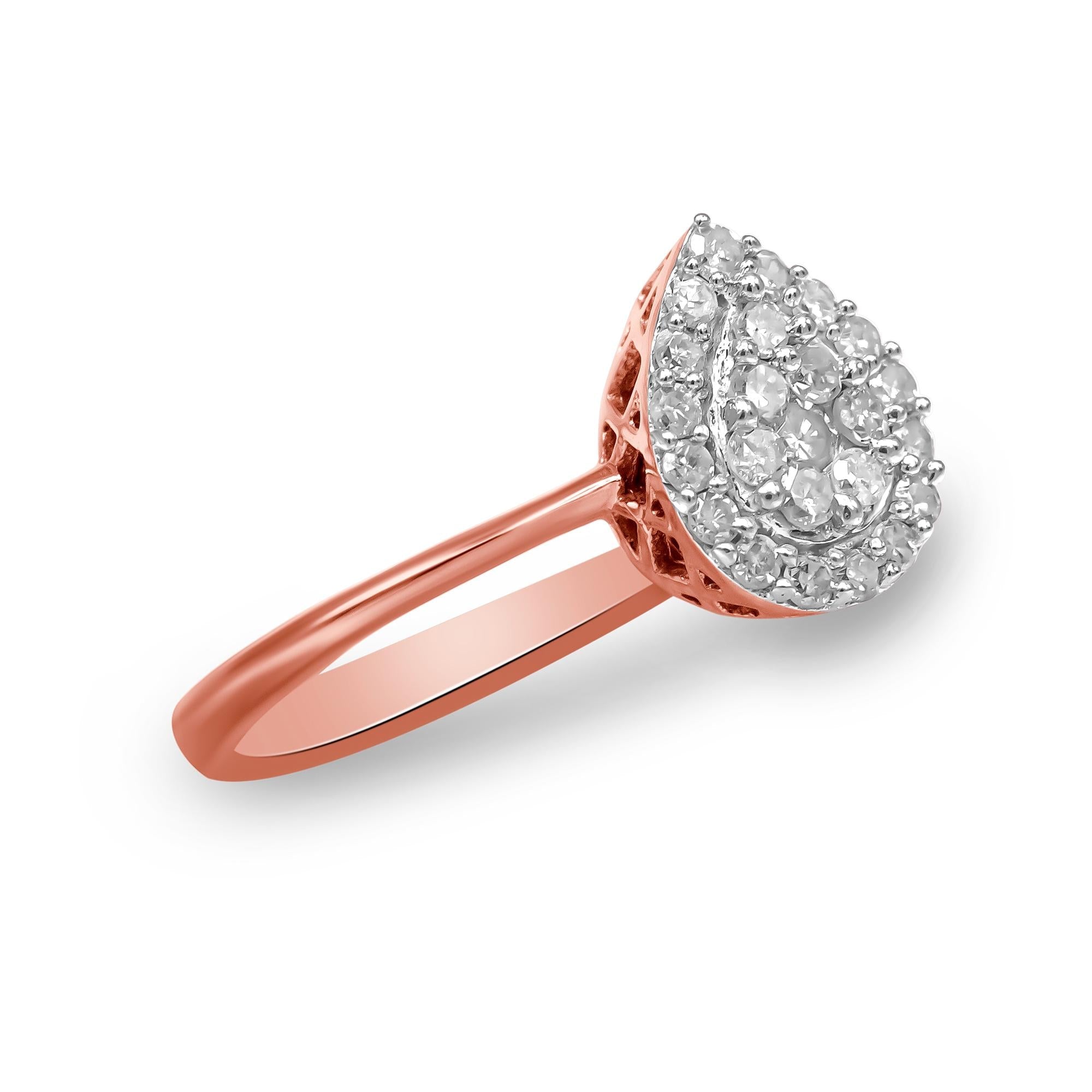 10K Rose Gold 3/8 Cttw Round-Cut Diamond Pear Promise Ring (I-J Color, I2-I3 Clarity) - Friggin Jewelry