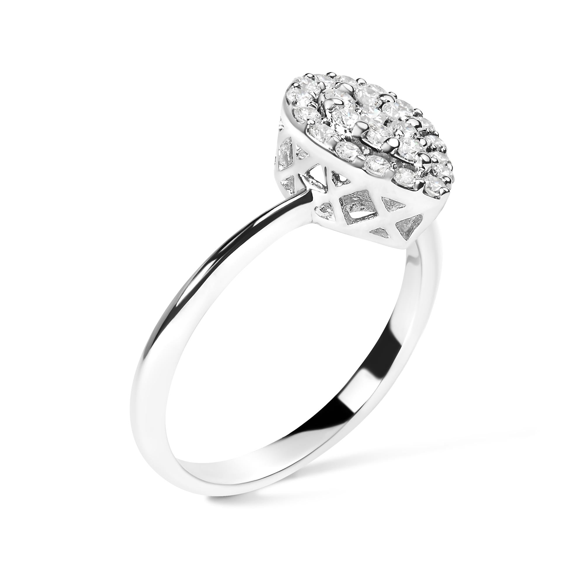 Anillo de compromiso en forma de pera con halo y racimo de diamantes cultivados en laboratorio de 3/8 quilates en plata esterlina 925 (color GH, claridad VS2-SI1) - Talla 7 - Friggin Jewelry