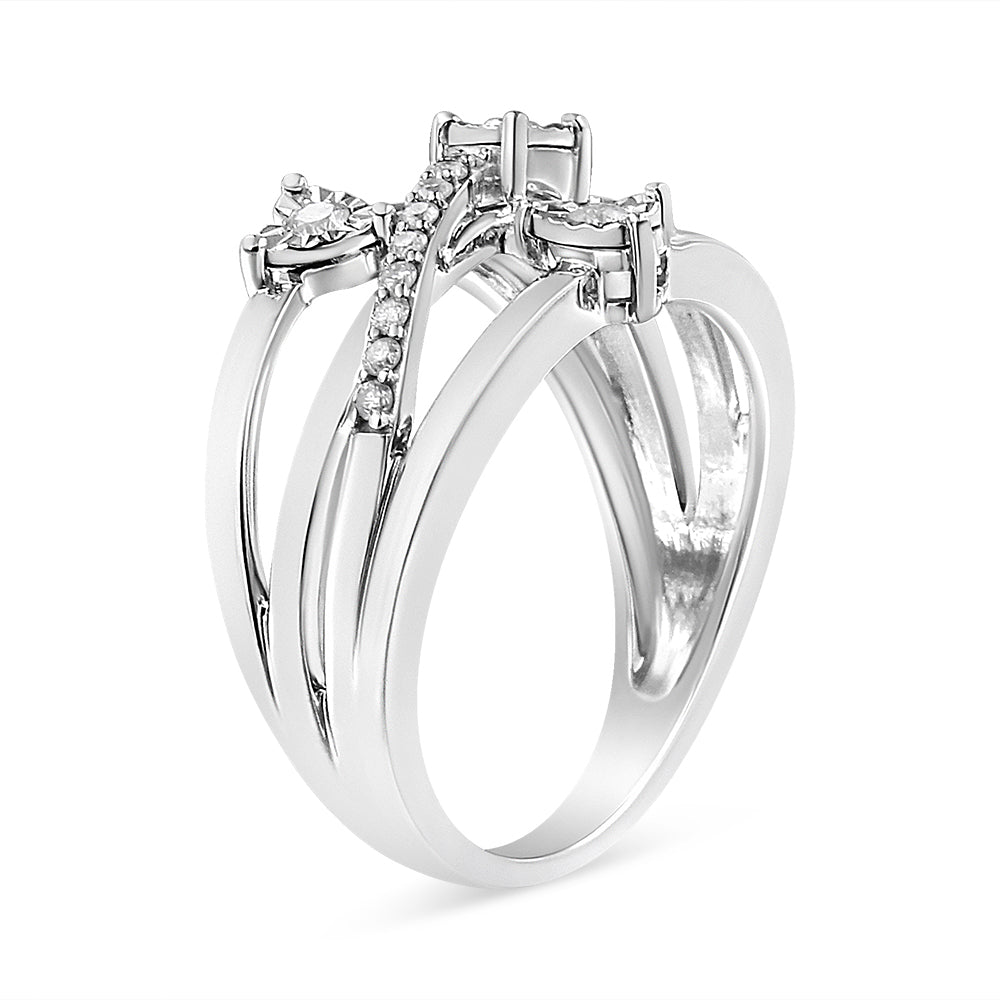 Anillo de plata de ley 925 con diamantes de 1/5 ct engastados milagros y con forma de corazón cruzado (color IJ, claridad I2-I3) - Friggin Jewelry