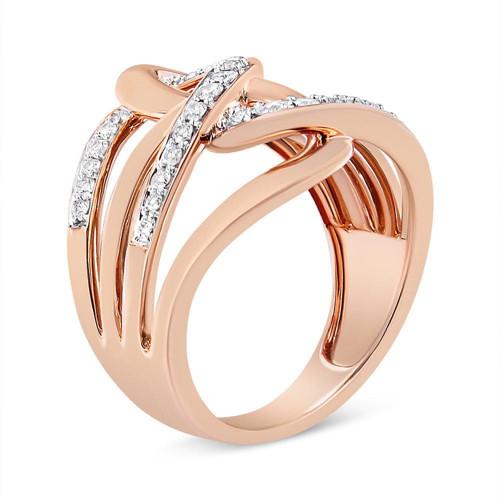 Anillo de cóctel multianillo entrelazado de diamantes de talla redonda de 1/2 ct en oro rosa de 10 quilates (color IJ, claridad I1-I2) - Friggin Jewelry