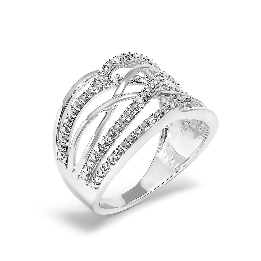 Anillo cruzado con detalles de diamantes en plata de ley 925 (color IJ, claridad I2-I3) - Friggin Jewelry