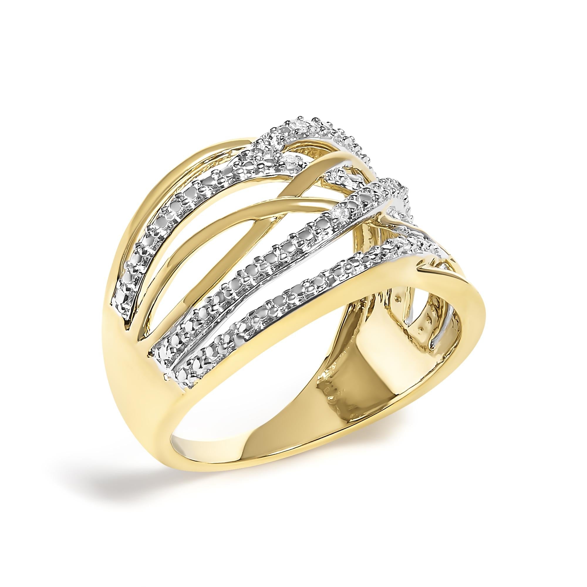 Anillo cruzado con detalles de diamantes en plata de ley 925 (color IJ, claridad I2-I3) - Friggin Jewelry