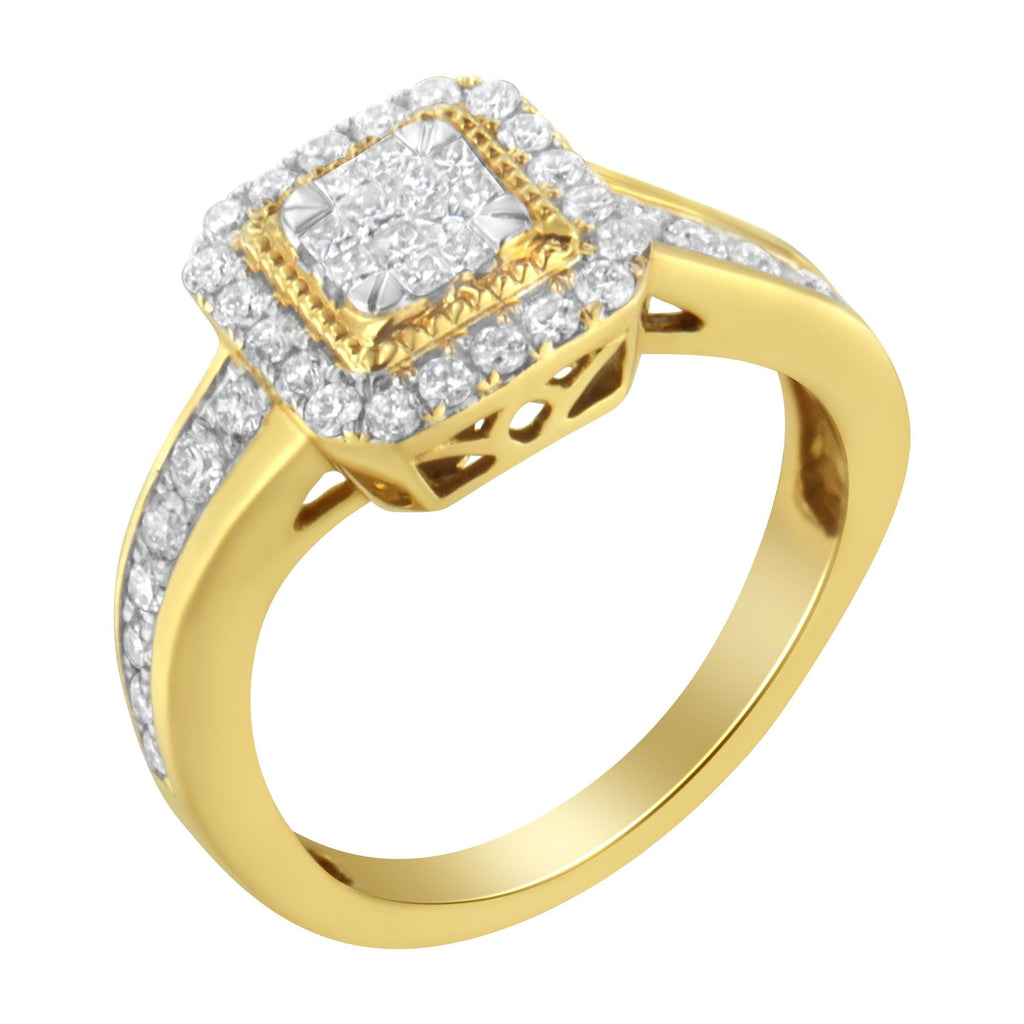 Anello da cocktail in oro giallo 10 carati con diamanti (5/8 carati, colore HI, purezza SI2-I1) - Friggin Jewelry