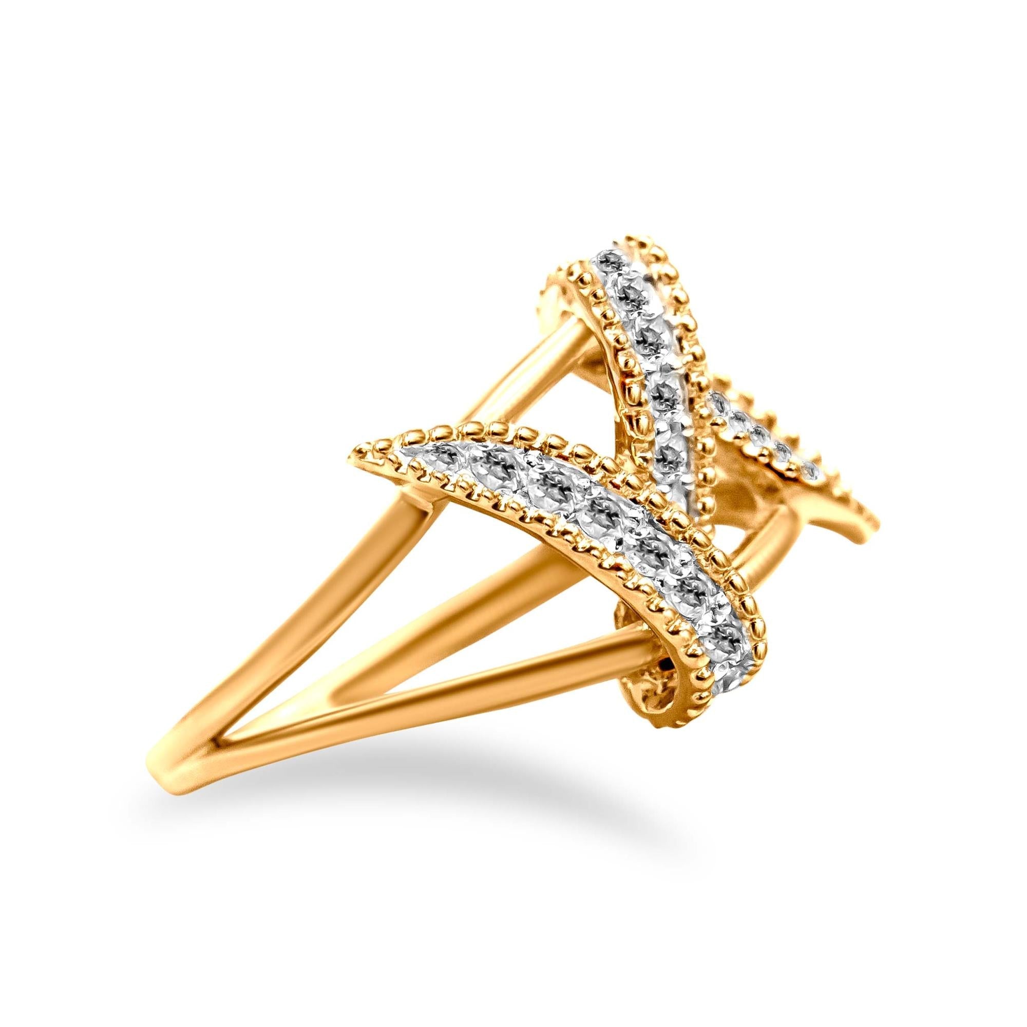 14K Yellow Gold Plated .925 Sterling Silver 1/4 Cttw Diamond Interlocking Bypass Ring (I-J Color, I1-I2 Clarity) - Friggin Jewelry