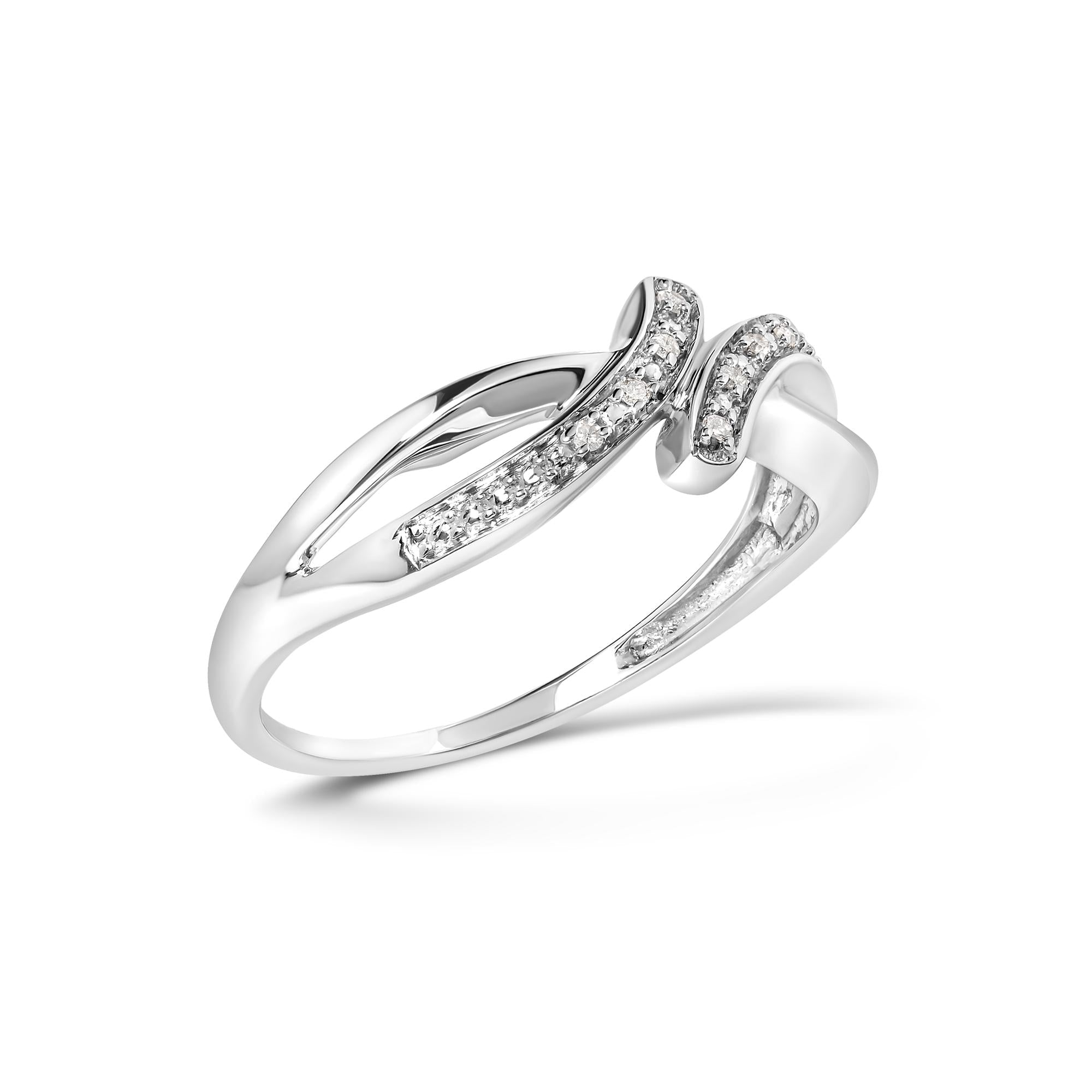 925 Sterling Silver Diamond Accent Bypass and Split Shank Band Ring (I-J Color, I2-I3 Clarity) - Friggin Jewelry