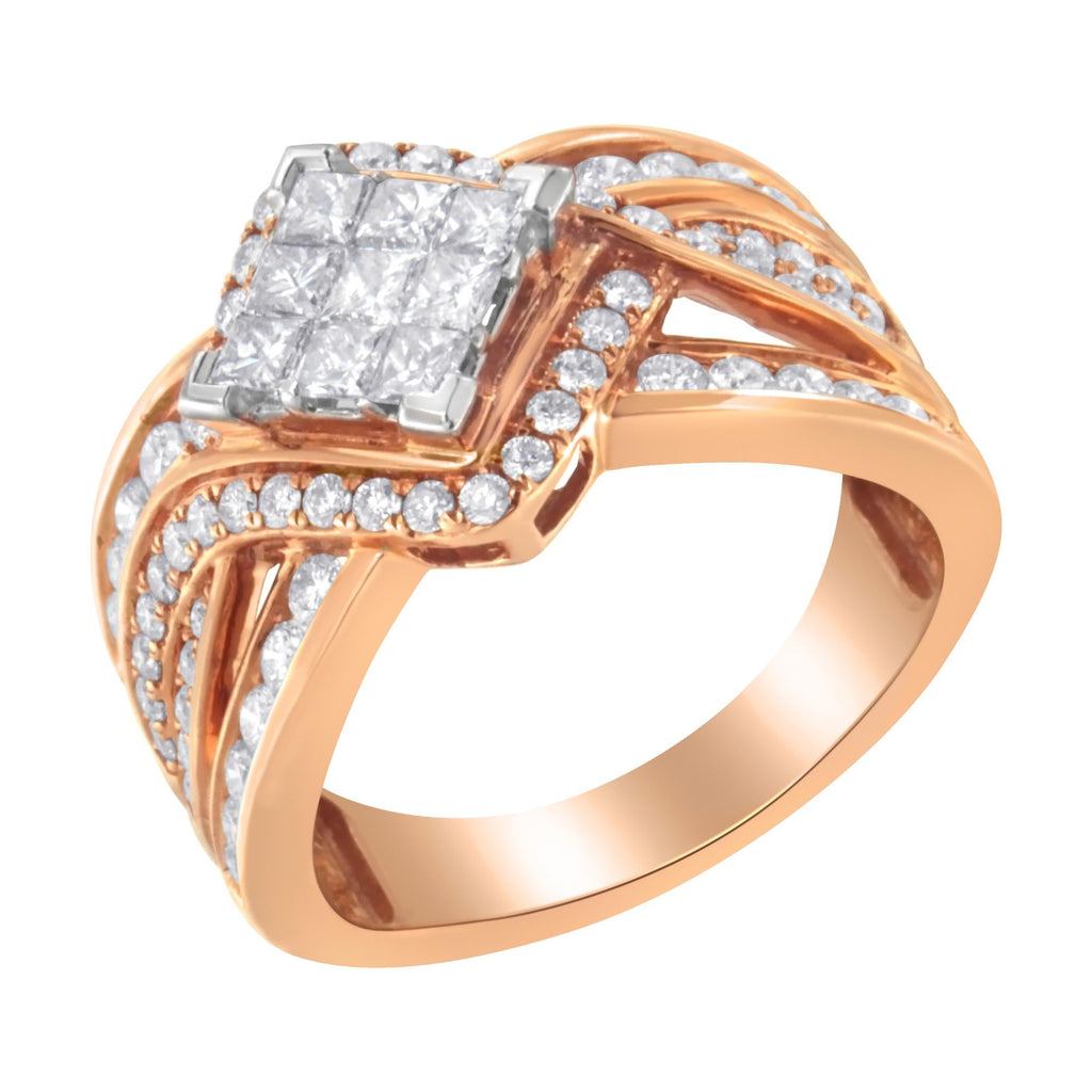 Anello da cocktail bicolore in oro 10 carati con diamanti (1 1/2 carati, colore HI, purezza I1-I2) - Friggin Jewelry
