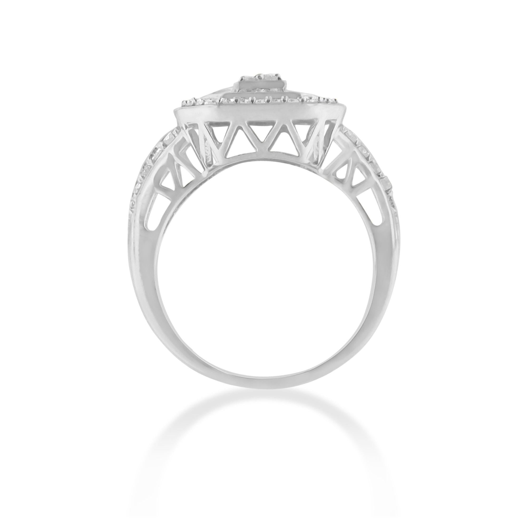 Anillo de cóctel octogonal alargado con diamantes de talla baguette y redondos de 1,0 quilates en plata de ley 925 (color HI, claridad I2-I3) - Friggin Jewelry