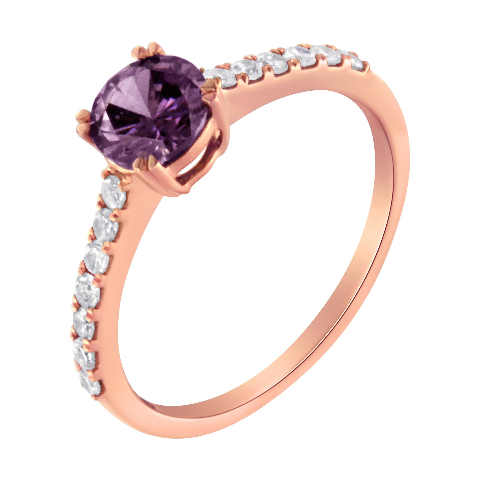 10K Rose Gold 1/4 Cttw Diamond and 6MM Gemstone Halo Ring(H-I Color, I1-I2 Clarity) - Friggin Jewelry