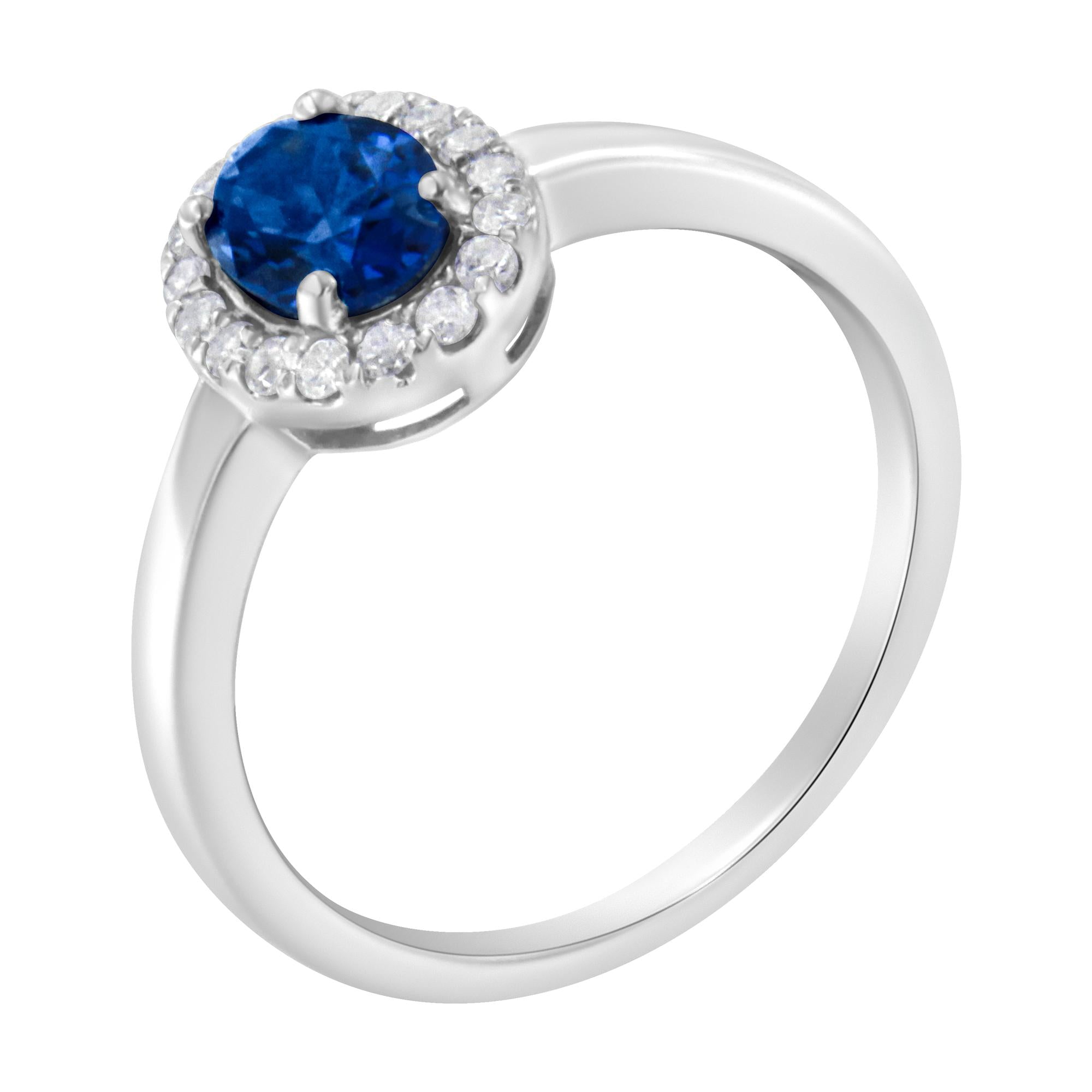 10K White Gold 1/5 Cttw Round Diamond and Prong Set 7MM Gemstone Halo Cocktail Ring (H-I Color, I1-I2 Clarity) - Friggin Jewelry