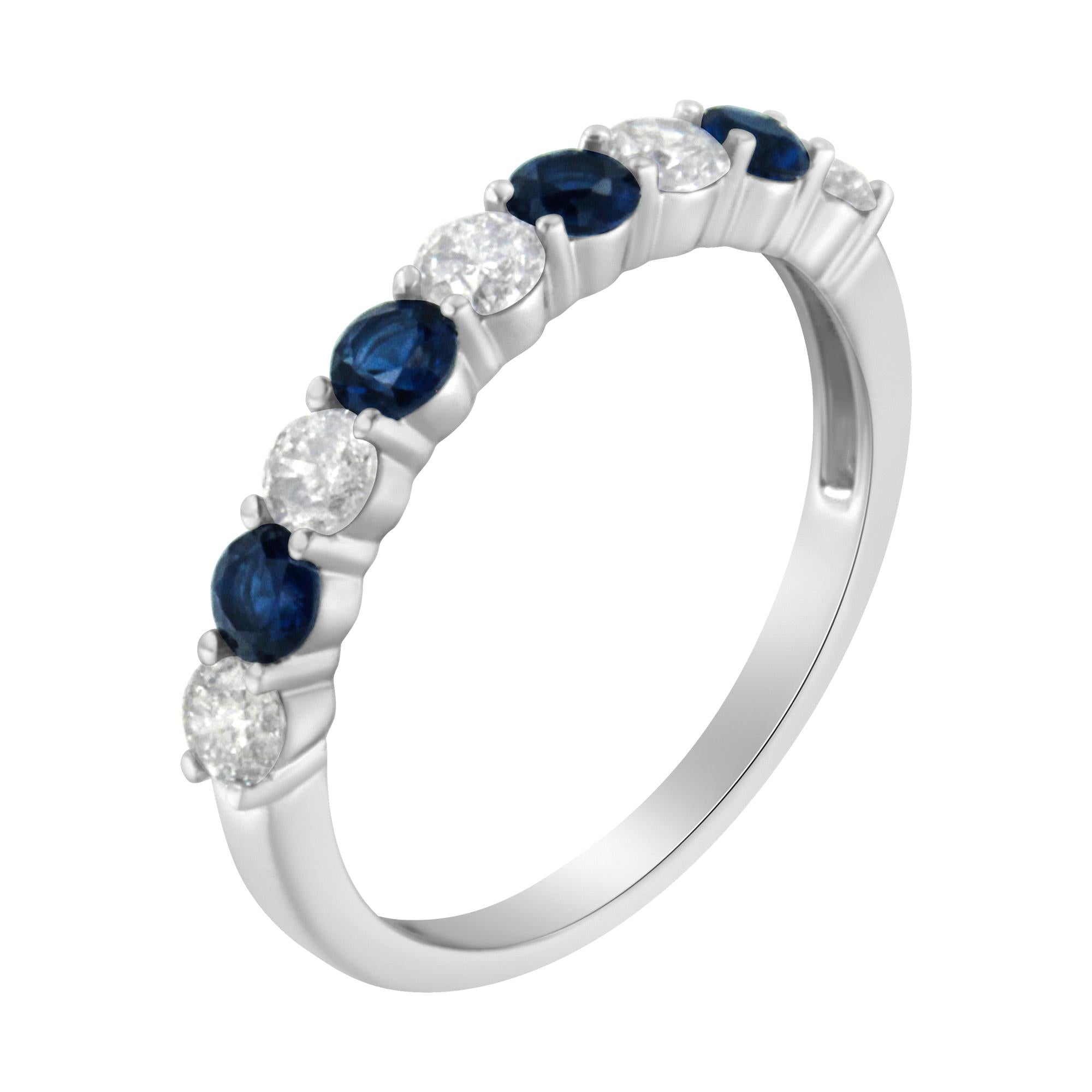 10KT White Gold 1/2 cttw Diamond and 3MM Created Gemstone Band Ring (H-I, I1-I2) - Friggin Jewelry