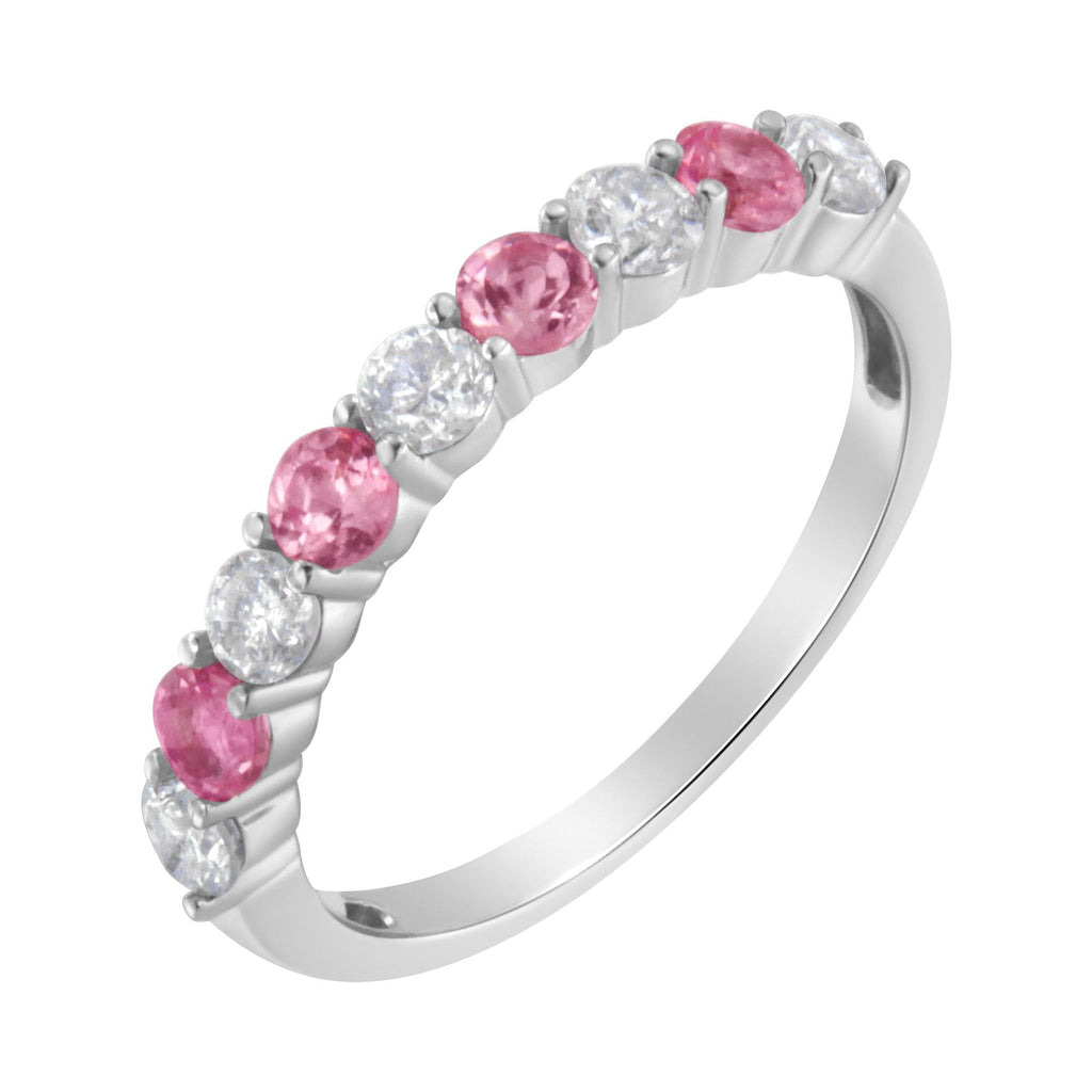 10KT White Gold 1/2 cttw Diamond and 3MM Created Gemstone Band Ring (H-I, I1-I2) - Friggin Jewelry