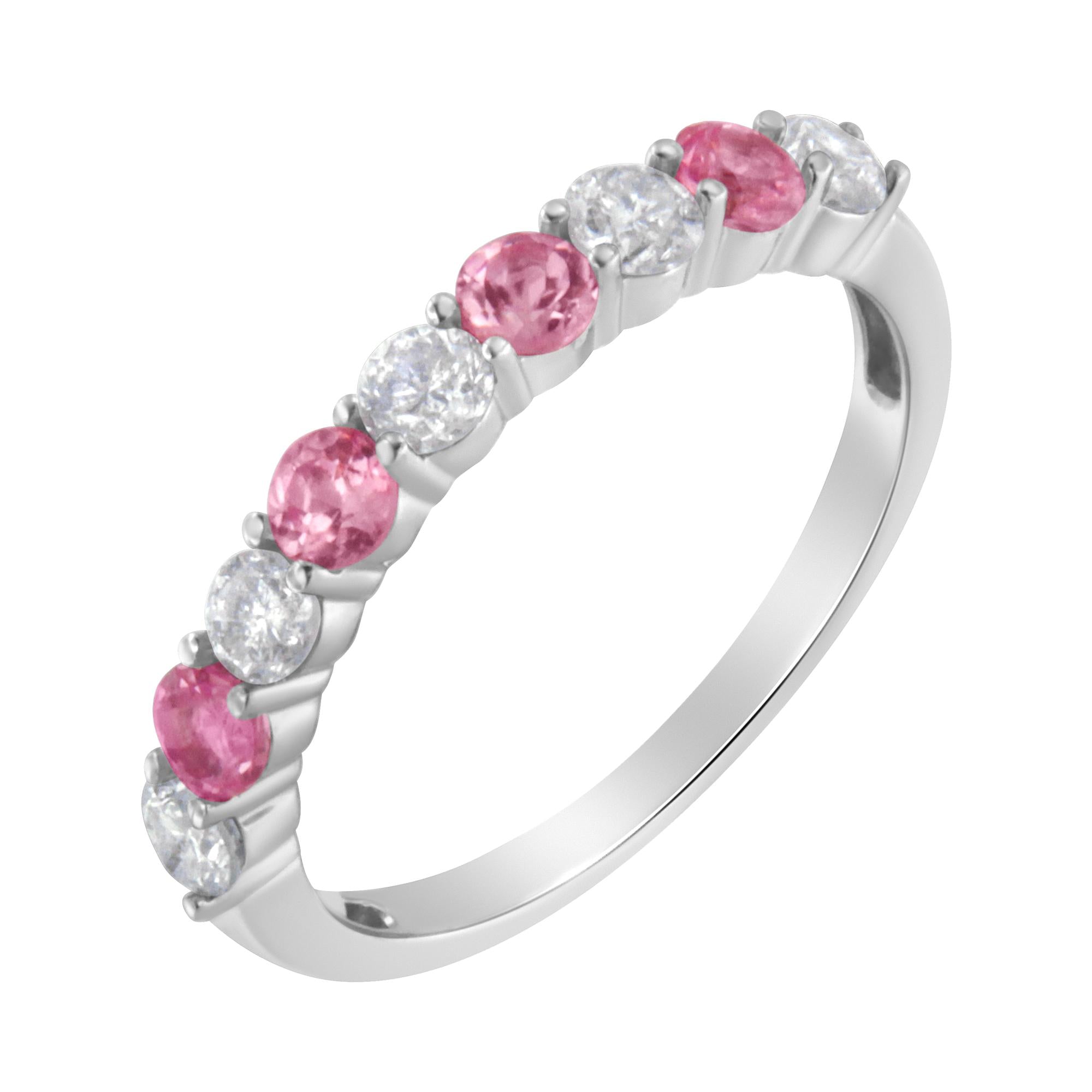 10KT White Gold 1/2 cttw Diamond and 3MM Created Gemstone Band Ring (H-I, I1-I2) - Friggin Jewelry