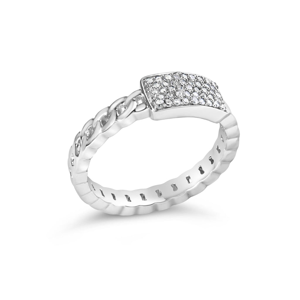 .925 Sterling Silver 1/5 Cttw Diamond ID and Cuban Link Band Ring (I-J Color, I2-I3 Clarity) - Friggin Jewelry